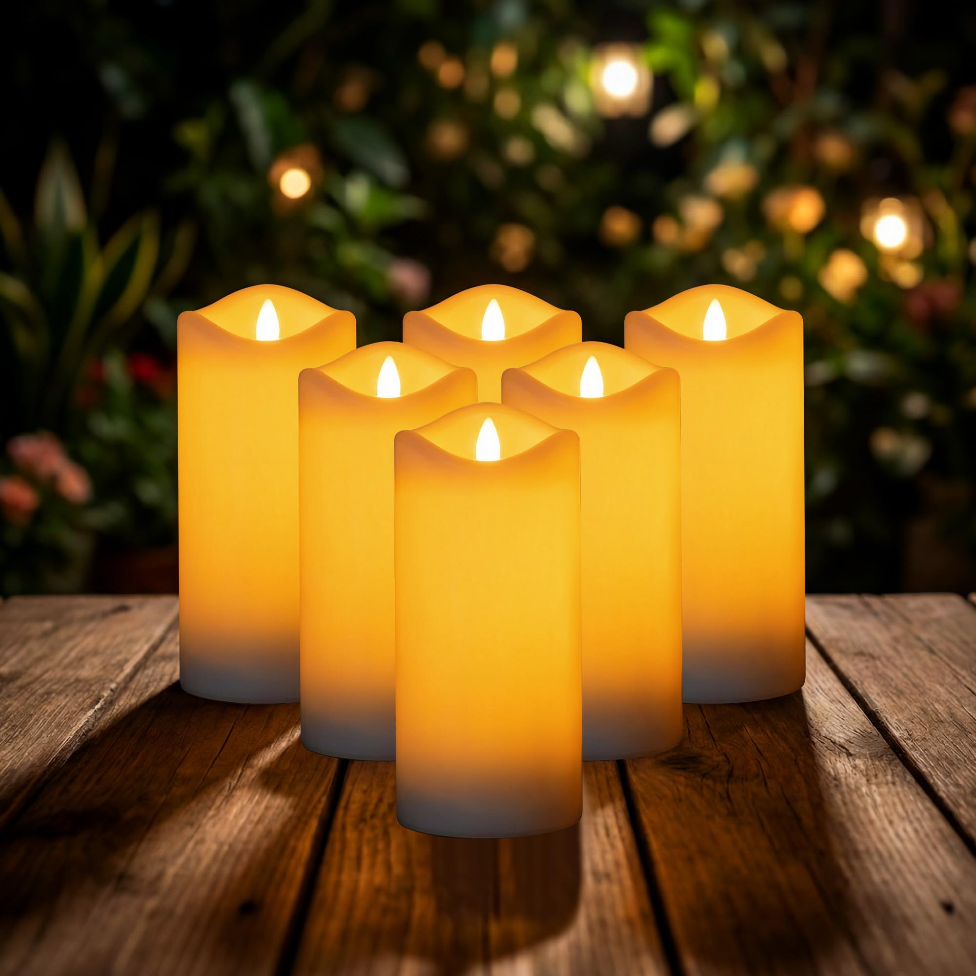 Livinlarge 3x6 Large Outdoor Solar Candles Waterproof, Rechargeable Solar Powered Flameless Flickering LED Pillar Candle for Pat