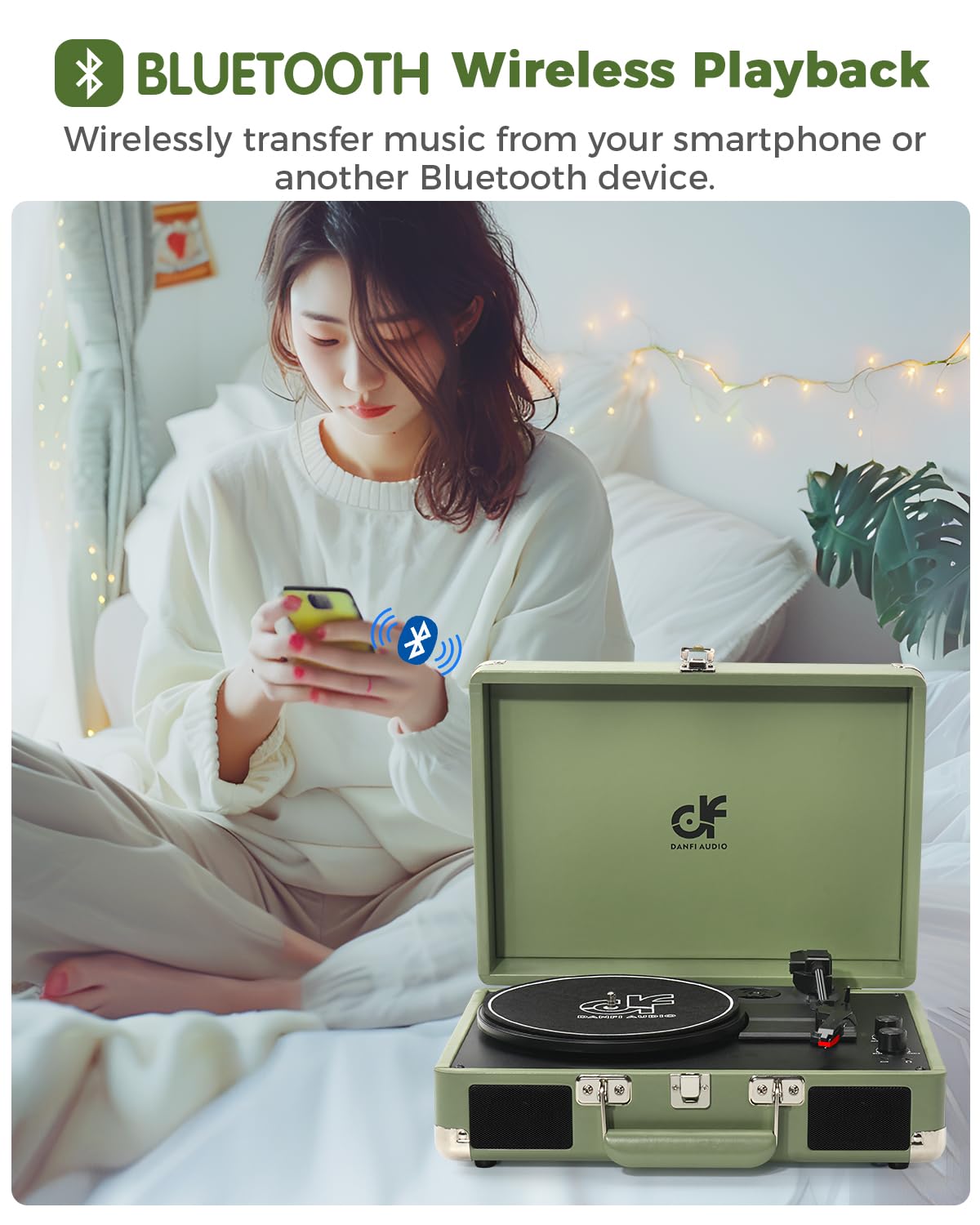 Vinyl Record Player 3 Speed Portable Suitcase Record Player With Treble & Bass Control, Built In Speakers, 3.5Mm Headphone Jack,
