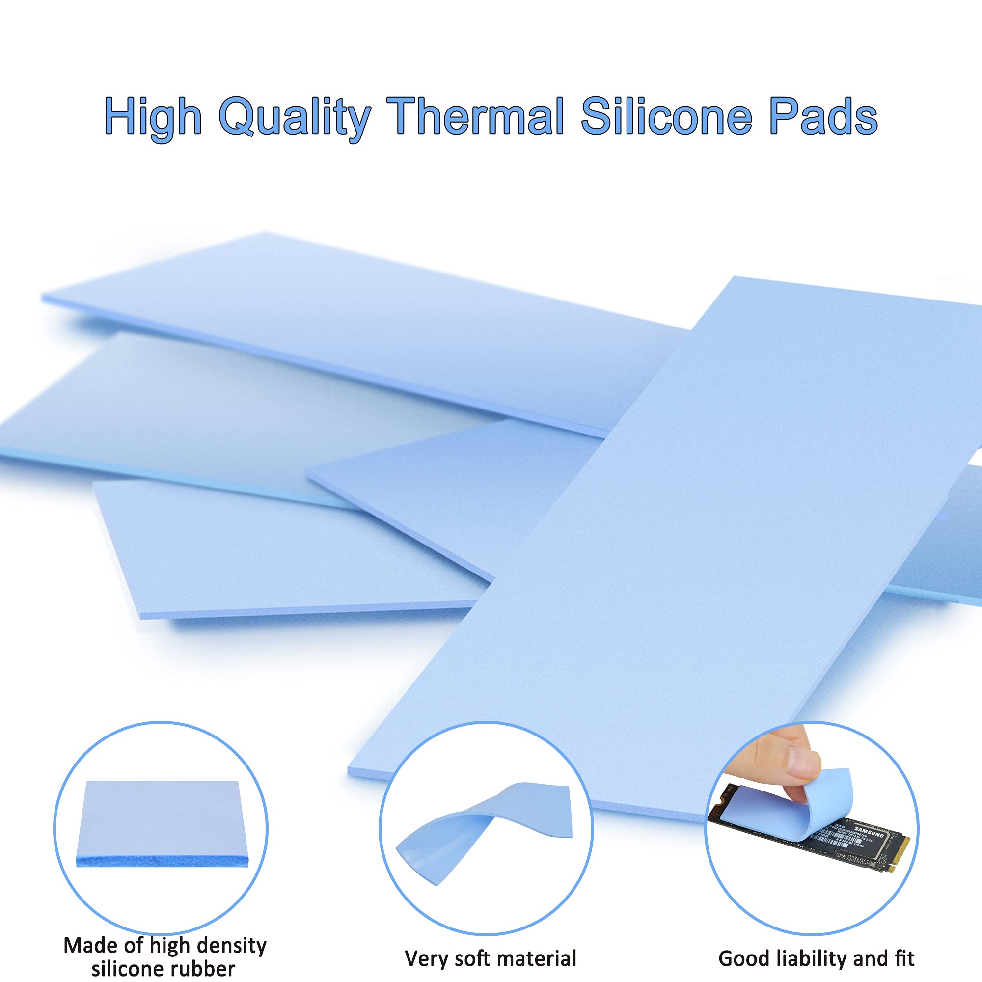 A Adwits [ 6 Pack ] Thermal Conductive Silicone Pads, Soft Safe Simple To Apply For Ssd Cpu Gpu Led Ic Chipset Cooling  Blue