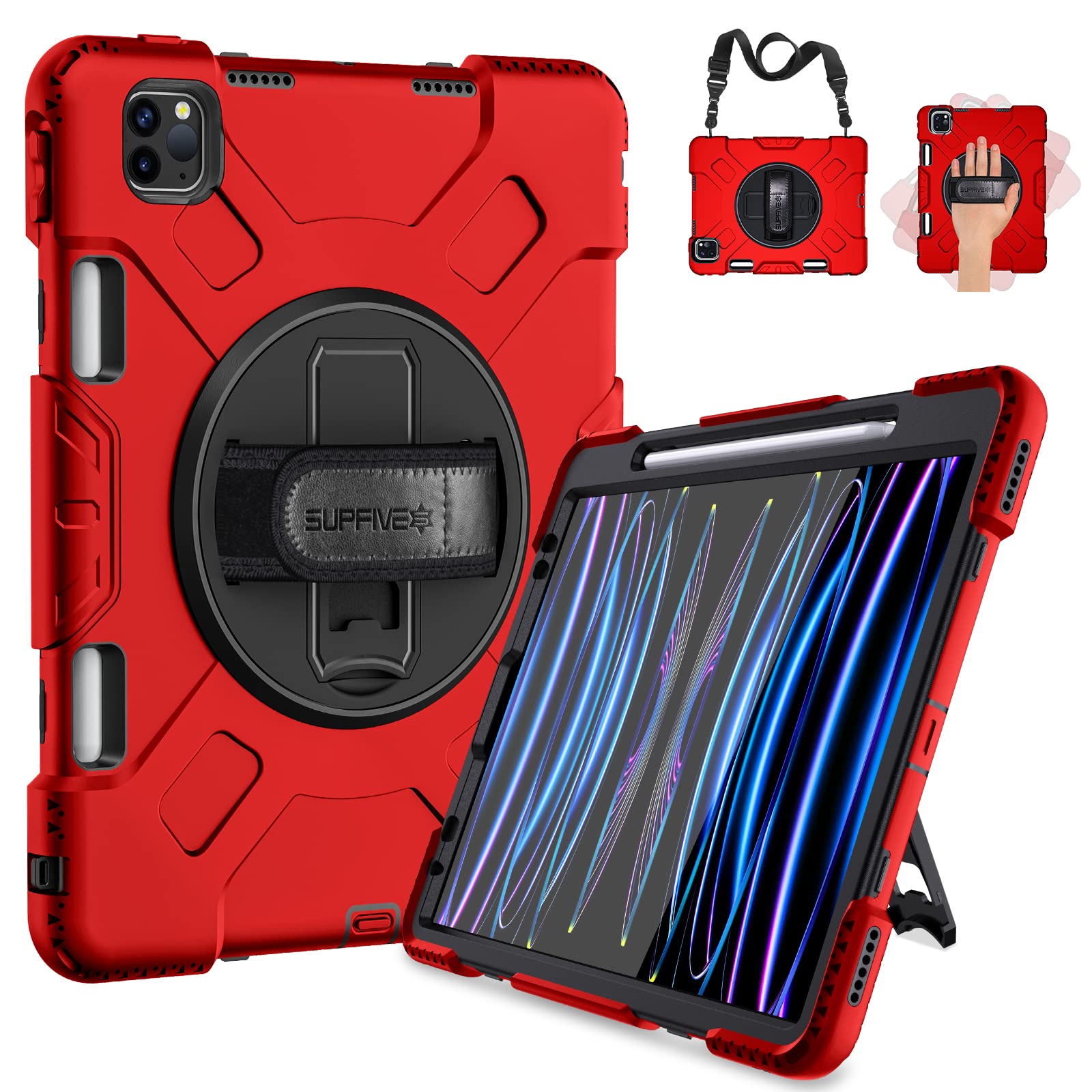 Supfives Case For Ipad Pro 11 2022 4Th Generation: Upgraded Military Grade Shockproof Full Body Protective Case   Swivile Kickst
