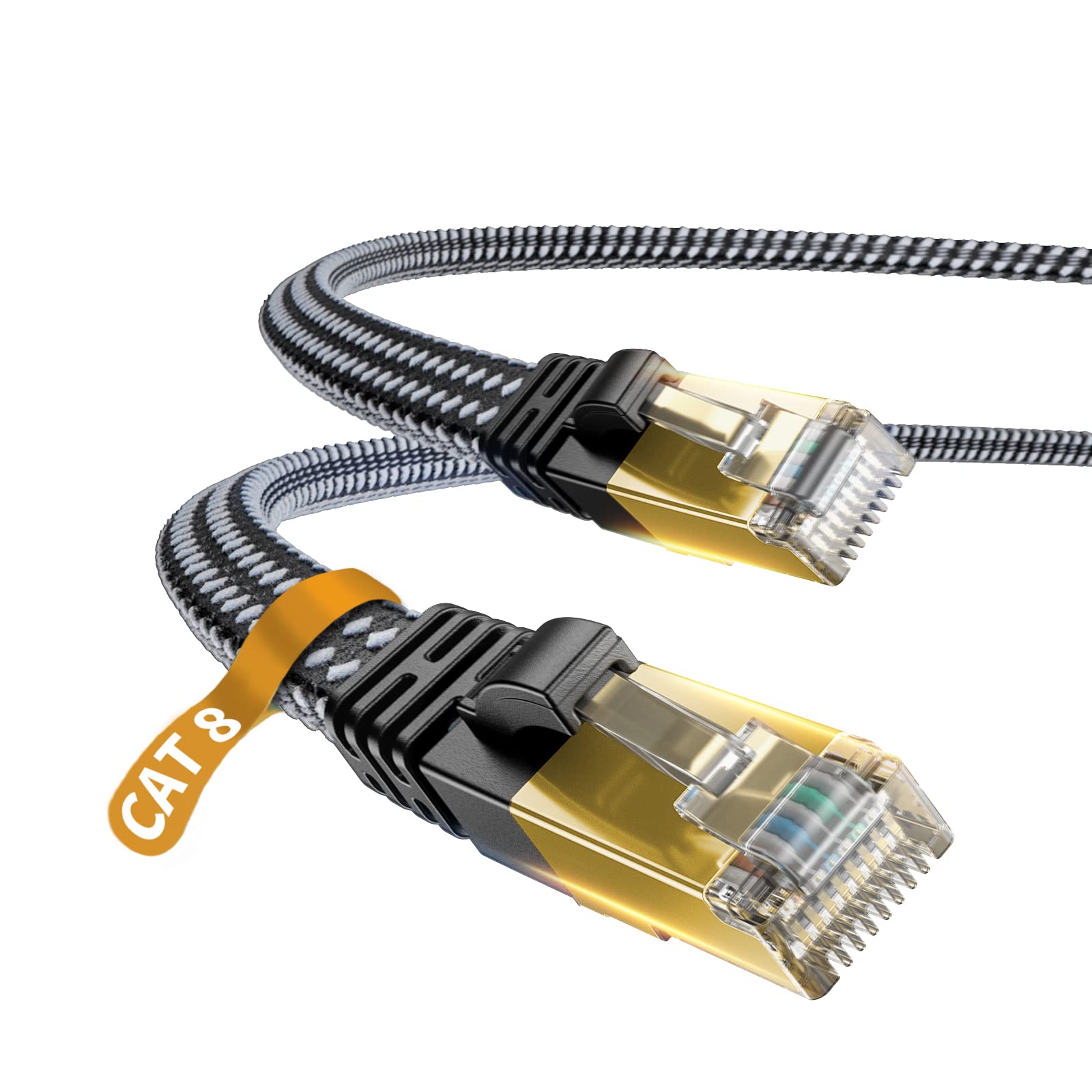 Cat 8 Ethernet Cable, Danyee Nylon Braided 50ft CAT8 High Speed Professional Gold Plated Plug STP Wires CAT 8 RJ45 Ethernet Cabl