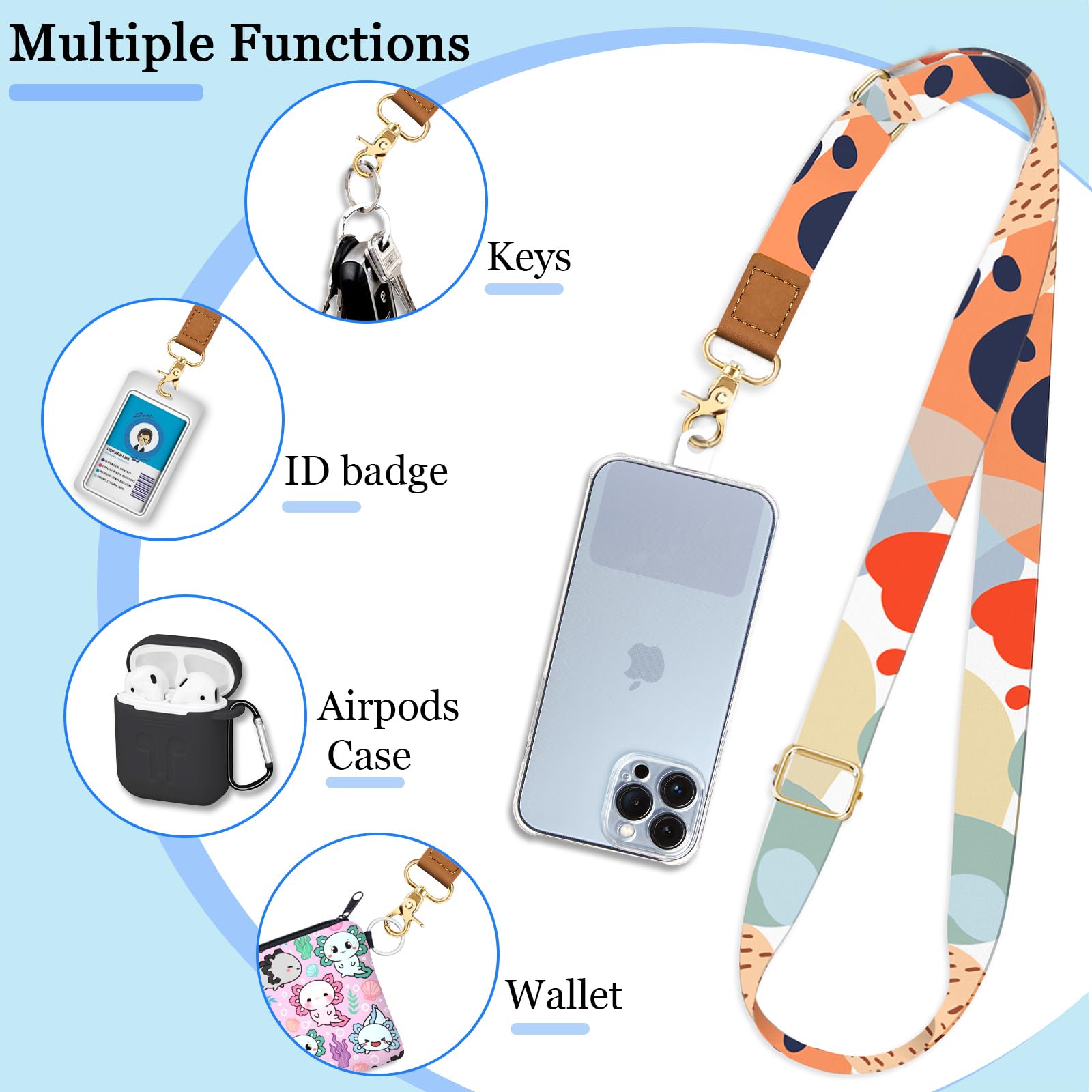 Phone Lanyard Crossbody Wrist Strap, Abstract Art Adjustable Cell Phone Lanyard Wristlet Phone Strap With 2 Phone Tether Tabs, N