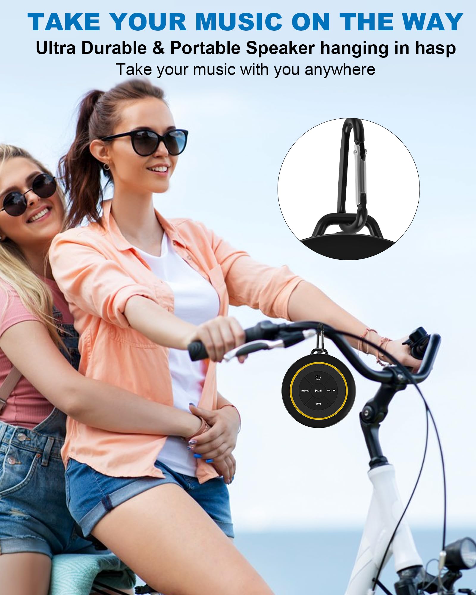 Razobws Bluetooth Shower Speaker, Portable Bluetooth Speakers, Ip67 Waterproof Wireless Speaker With Suction Cup & Carabiner, Bu