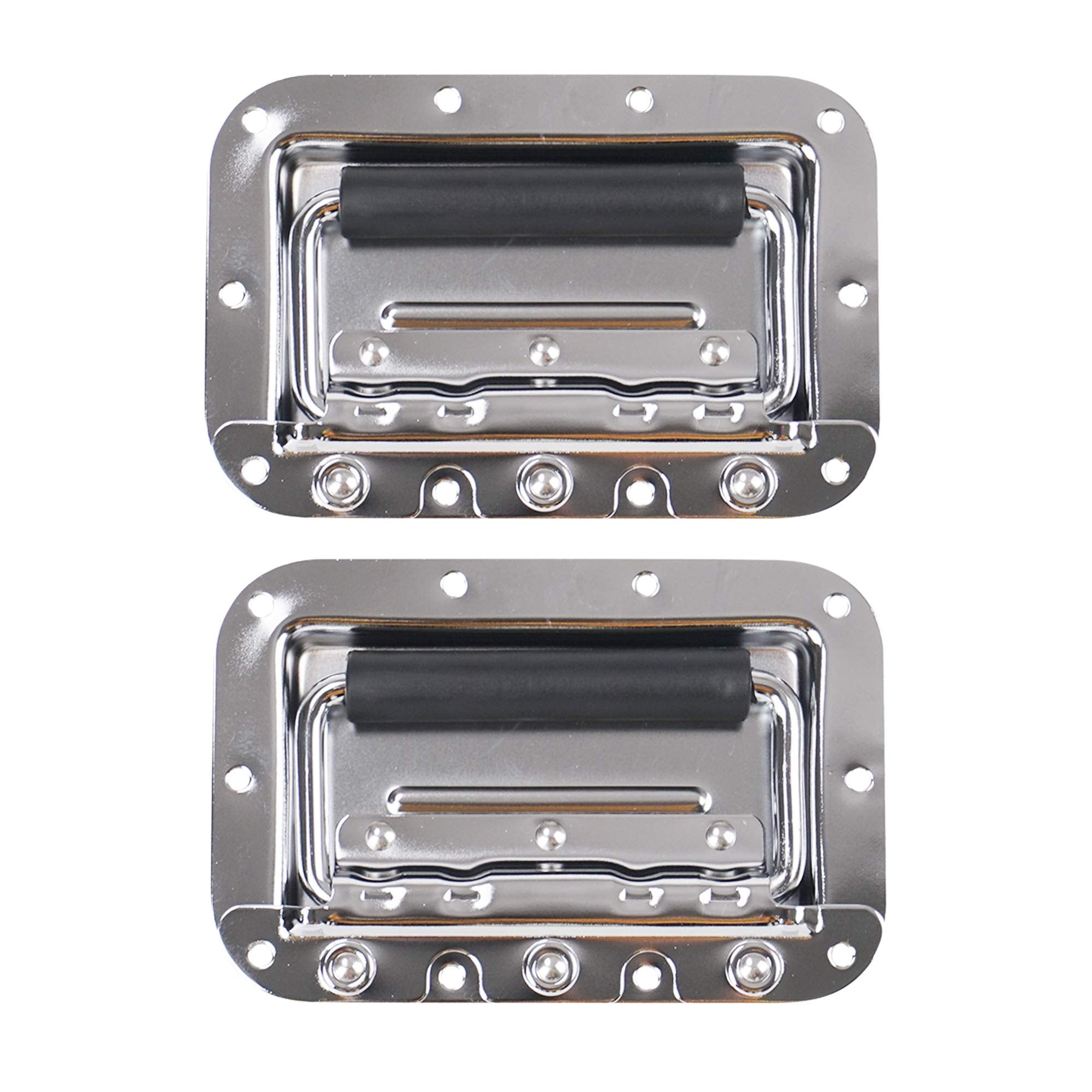 Sound Town 2 Pack Spring Loaded Case Handles, Stainless Recessed Handles with Rubber Grip and Steel Retainer Plate, for Rack Cas