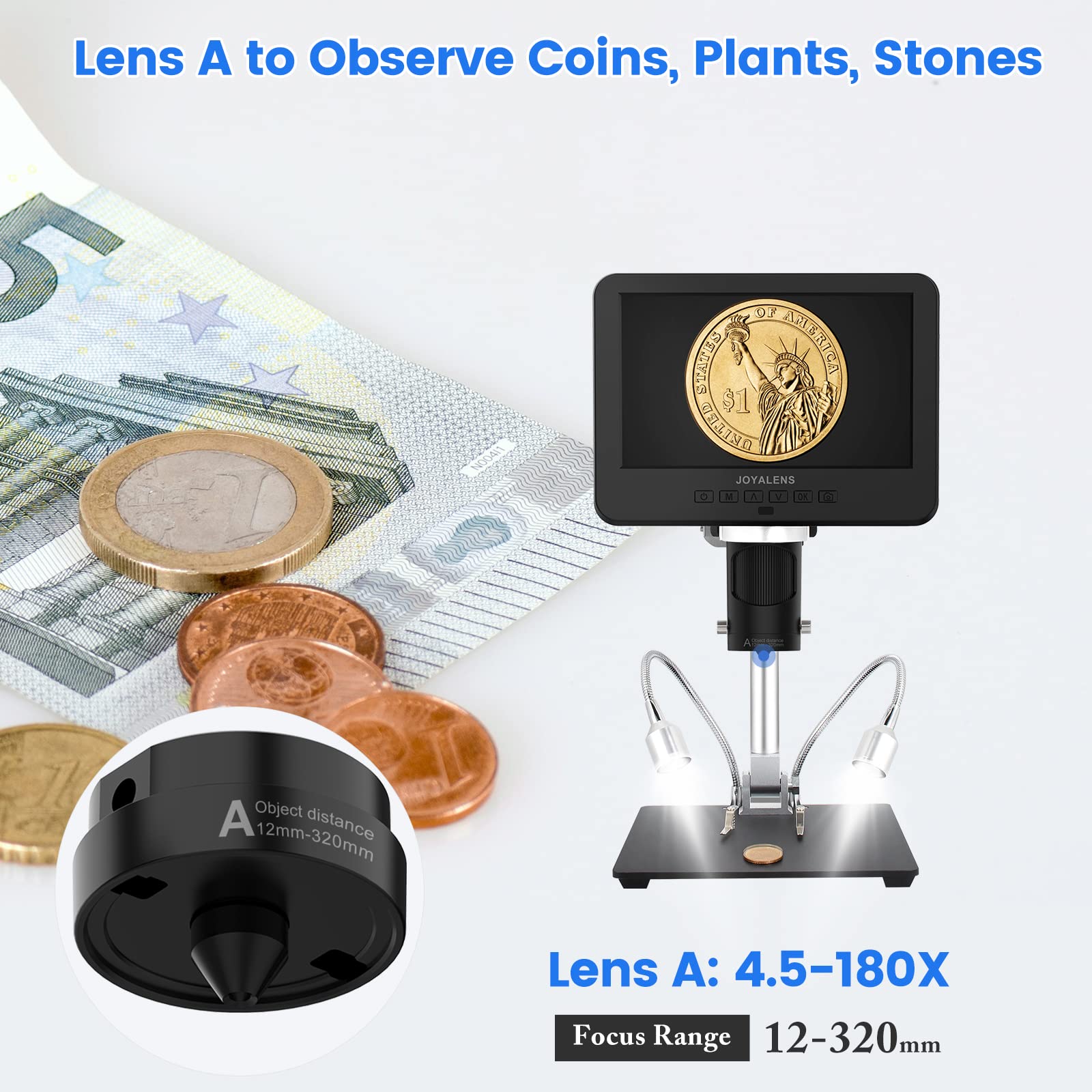 Joyalens Jl246M 3 In 1 7 Inch Lcd Digital Soldering Microscope, Adjustable Boom Arm Stand, 32Gb