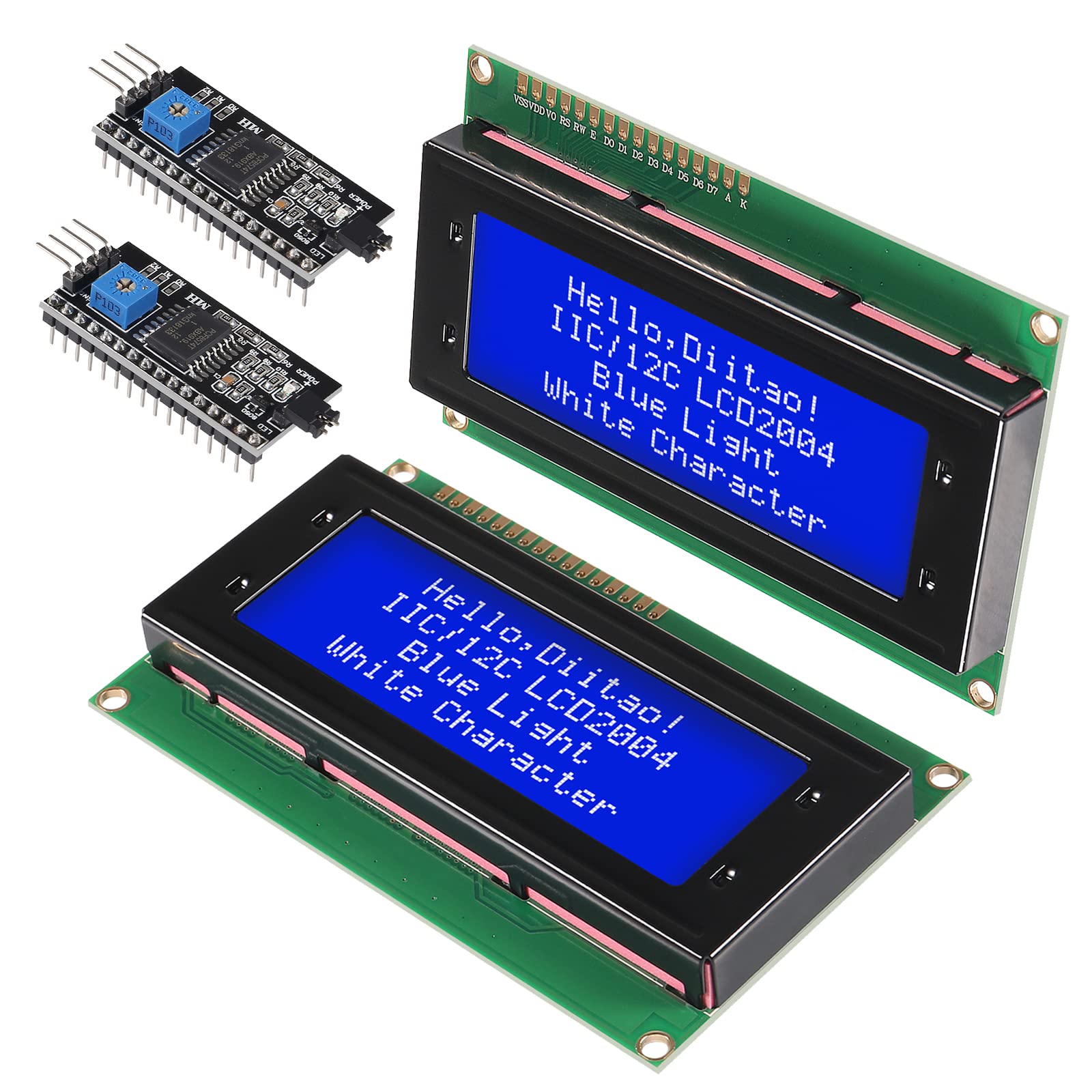 Diitao 2Set Lcd 2004 Module,Iic I2C Twi Serial 20X4 Lcd Module With I2C Interface Adapter Blue Backlight (20X4 I2C Lcd)