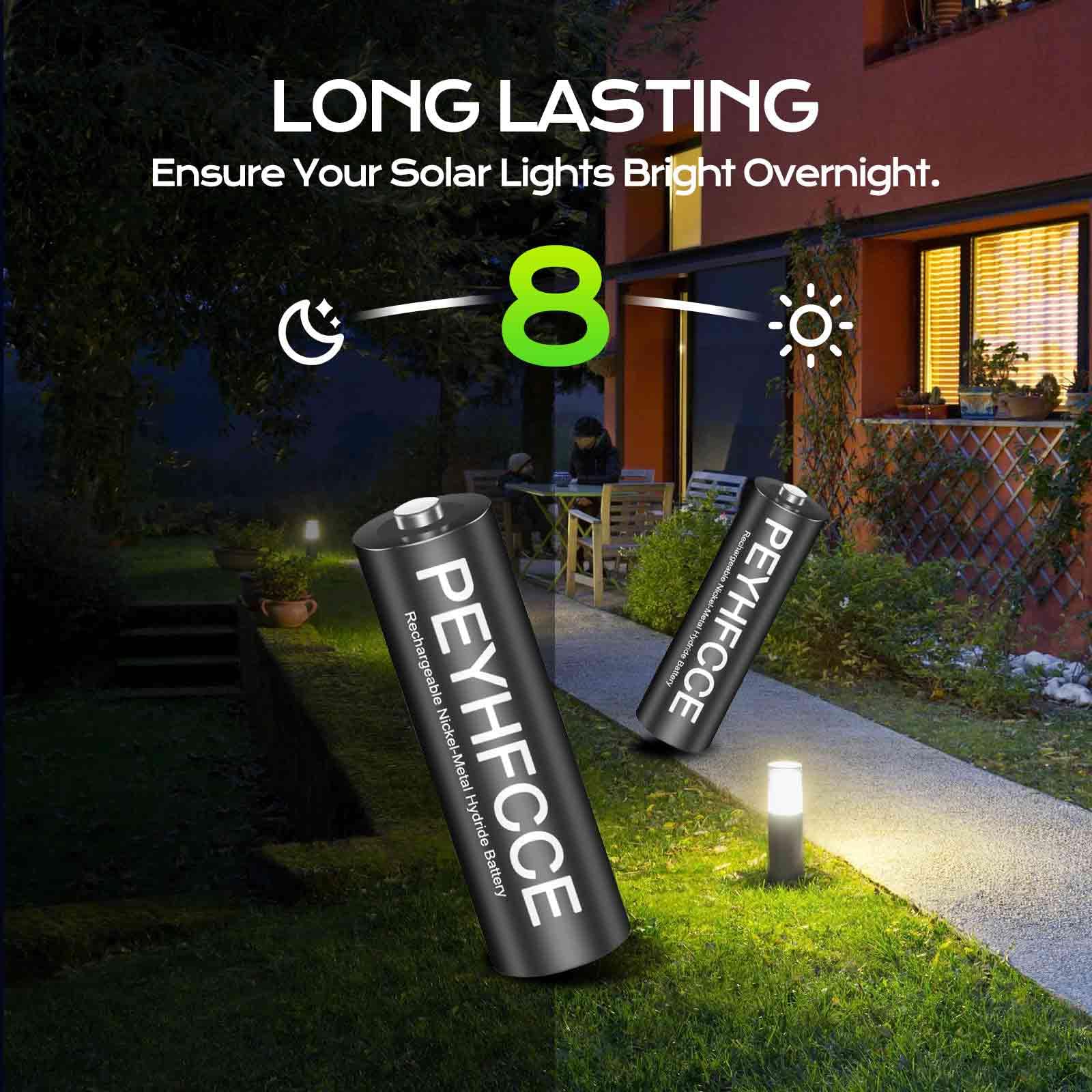 Peyhfcce 600Mah Rechargeable Aa Batteries, 1.2V Nimh Aa Battery High Capacity For Outdoor Solar Lights And Household Devices, Pr