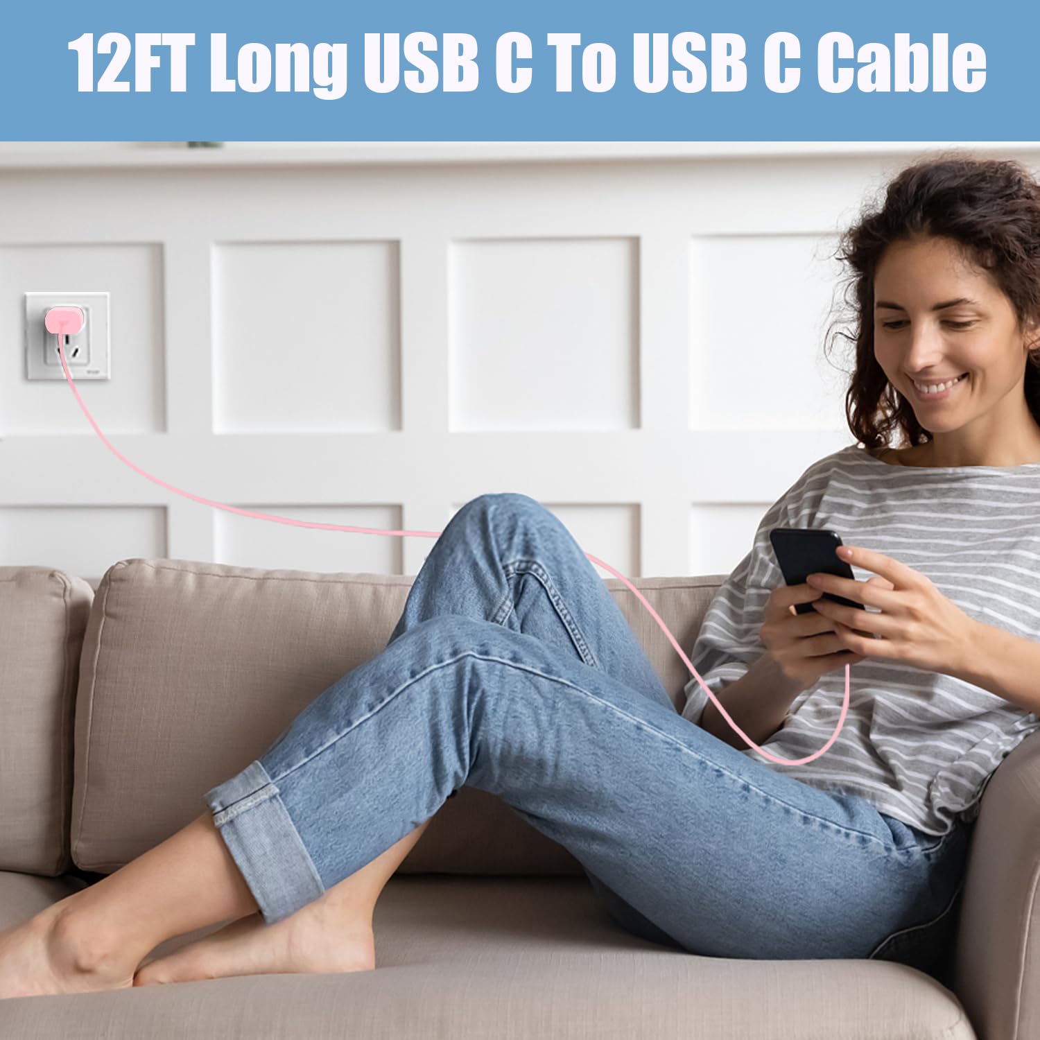 Type C Charger Fast Charging, 25W Usb C Android Phone Wall Charger Block & 12Ft Charge Cable Cord For Samsung Galaxy S24/S24+/S2