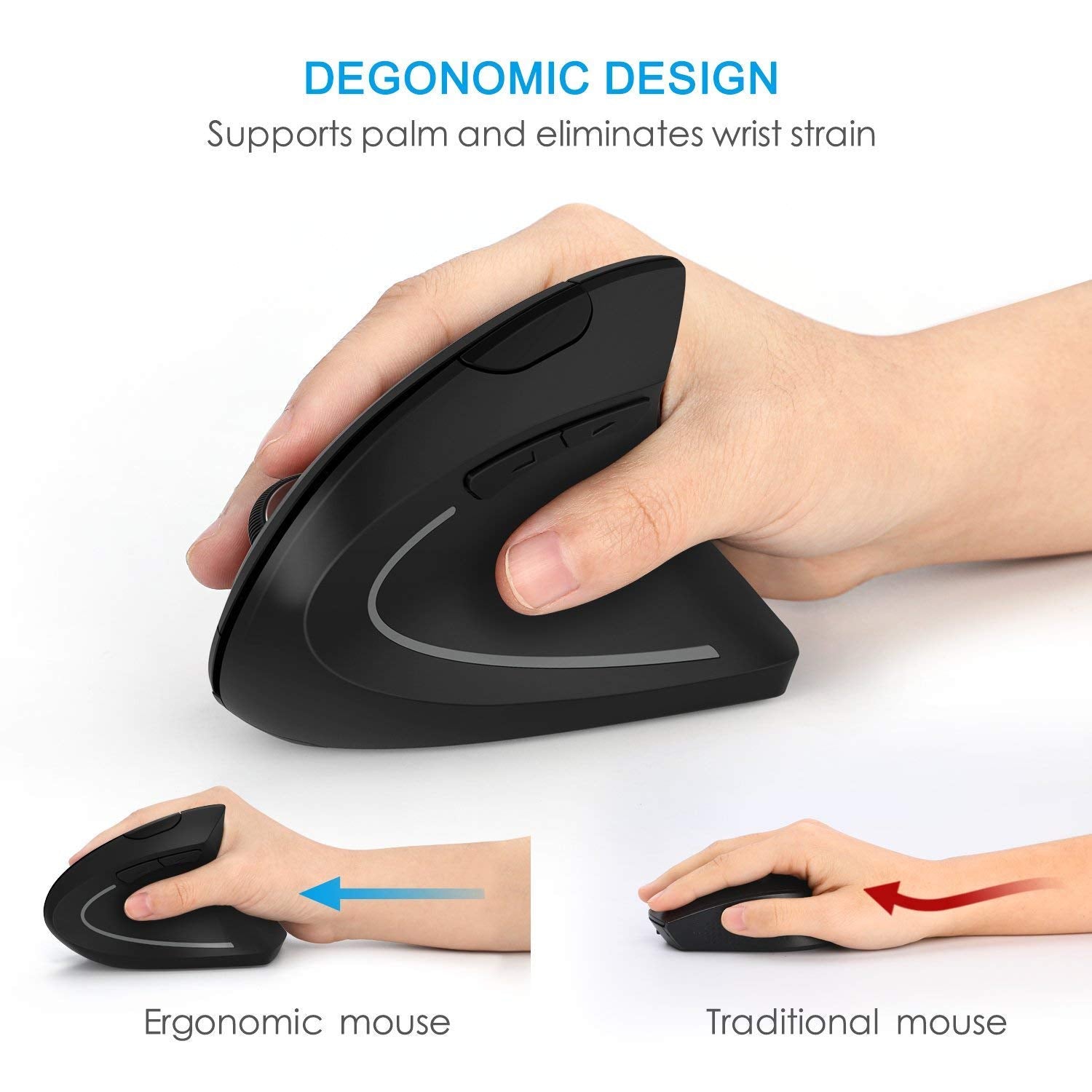 Shoplease Wireless Vertical Mouse, 2.4G Wireless Ergonomic Optical Mouse With 3 Adjustable 800/1200 /1600 Dpi, More Suitable For Big Hands