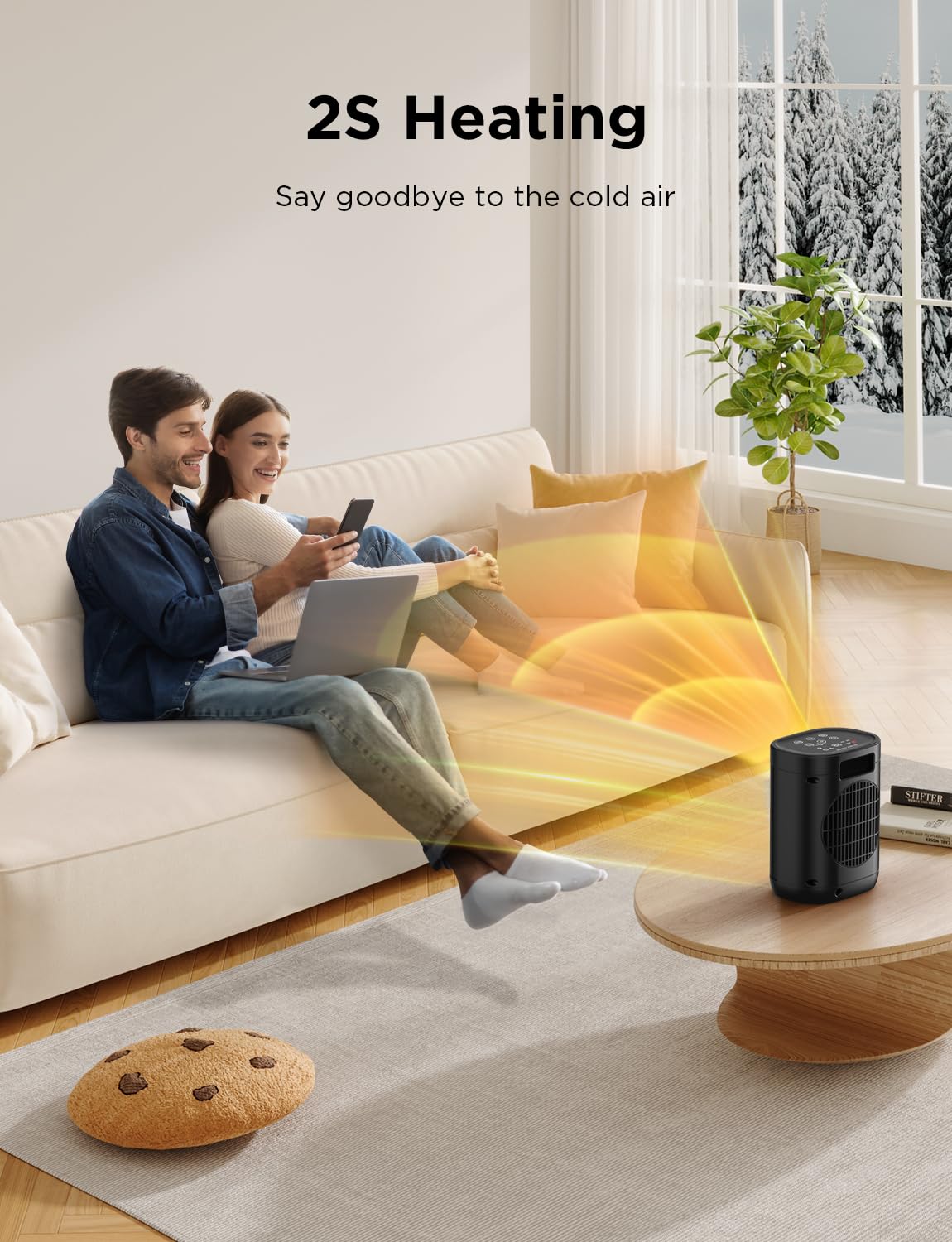 1500W Space Heater For Indoor Use, Electric Heater 2S Fast Heating, Ceramic Heater With Thermostat, 24H Timer, Overheat & Tip Ov