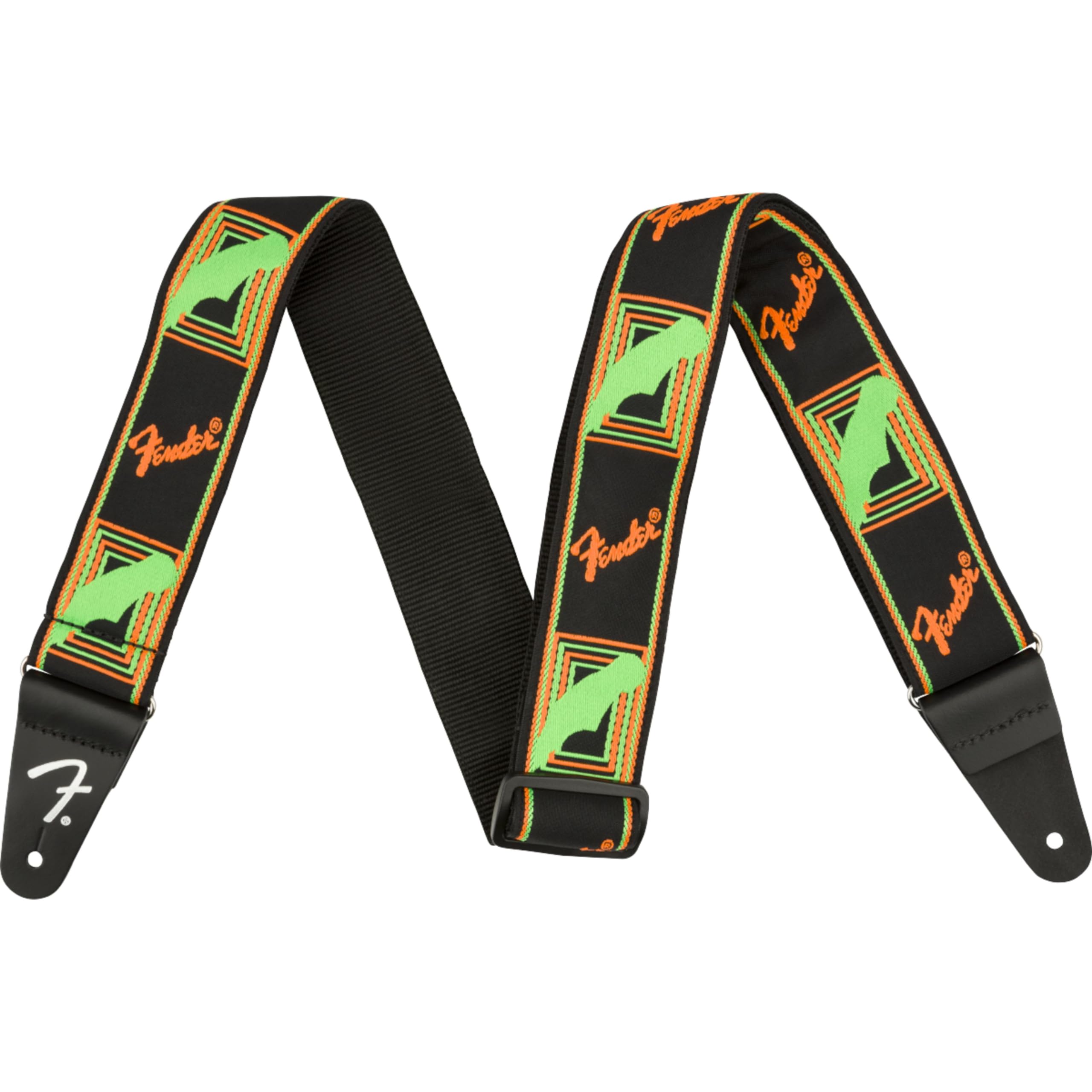 Fender Neon Monogrammed Guitar Strap, 2in, Green/Orange