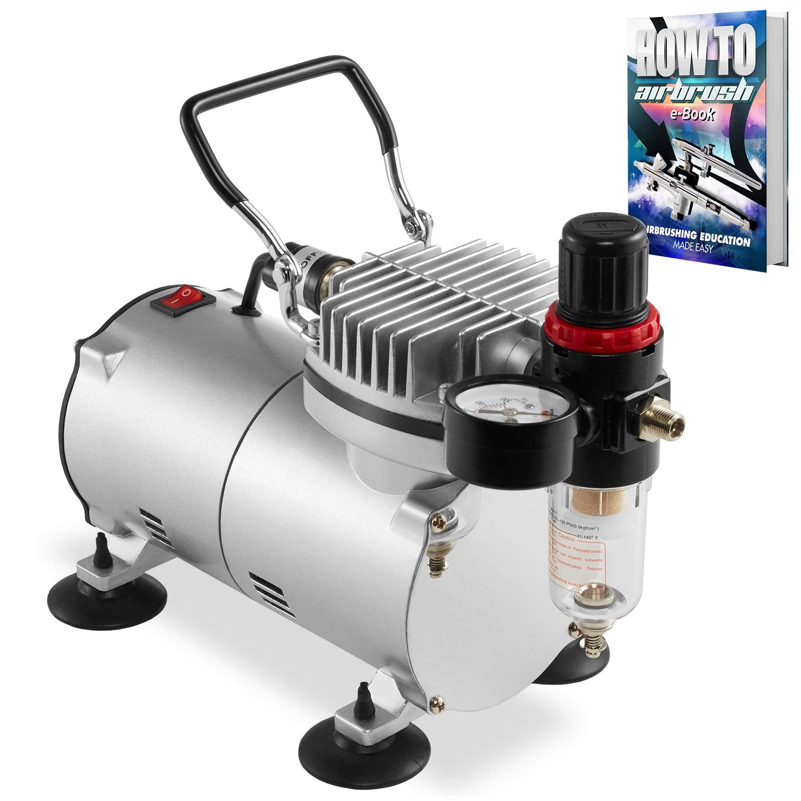 Pointzero 1/5 Hp Airbrush Compressor With Regulator, Gauge And Water Trap   Quiet Portable Air Pump