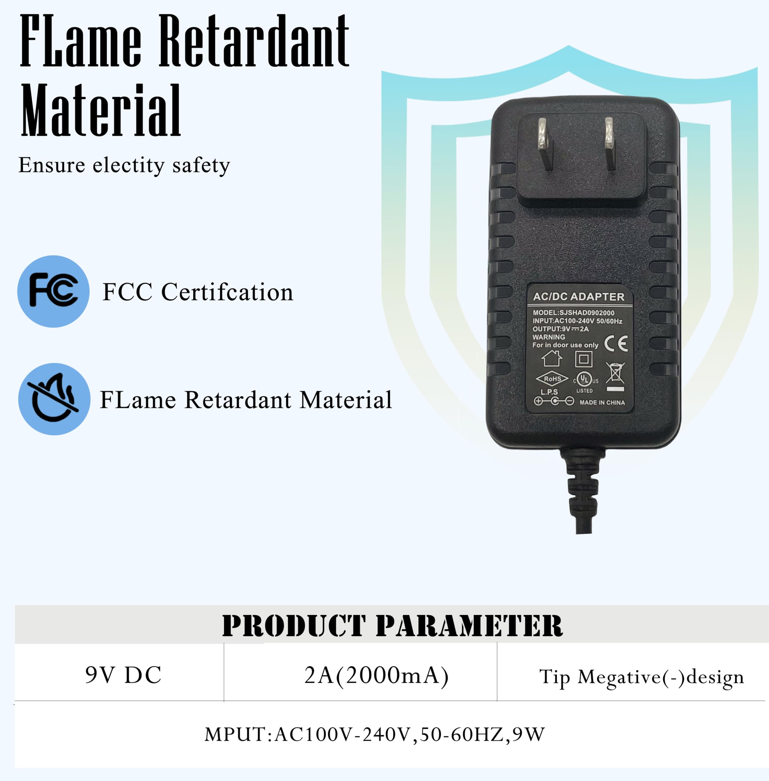 Pigtone Guitar Pedal Power Supply Adapter 9V Dc 2A Tip Negative 8 Way Daisy Chain Cables For Guitar Effect Pedal,Compatible For