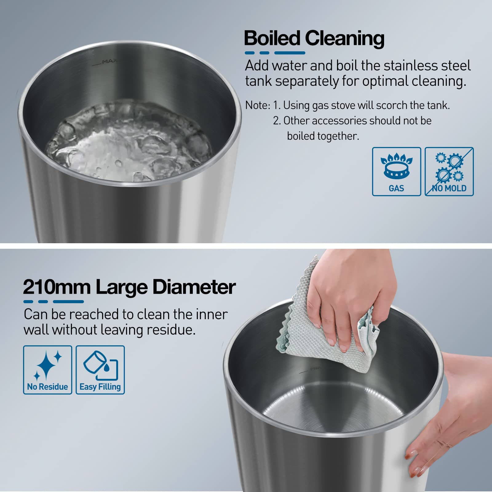 Rimoo Stainless Steel Humidifier, Easy To Clean Humidifier With 304 Stainless Steel Tank, Cool Mist Humidifiers For Bedroom With