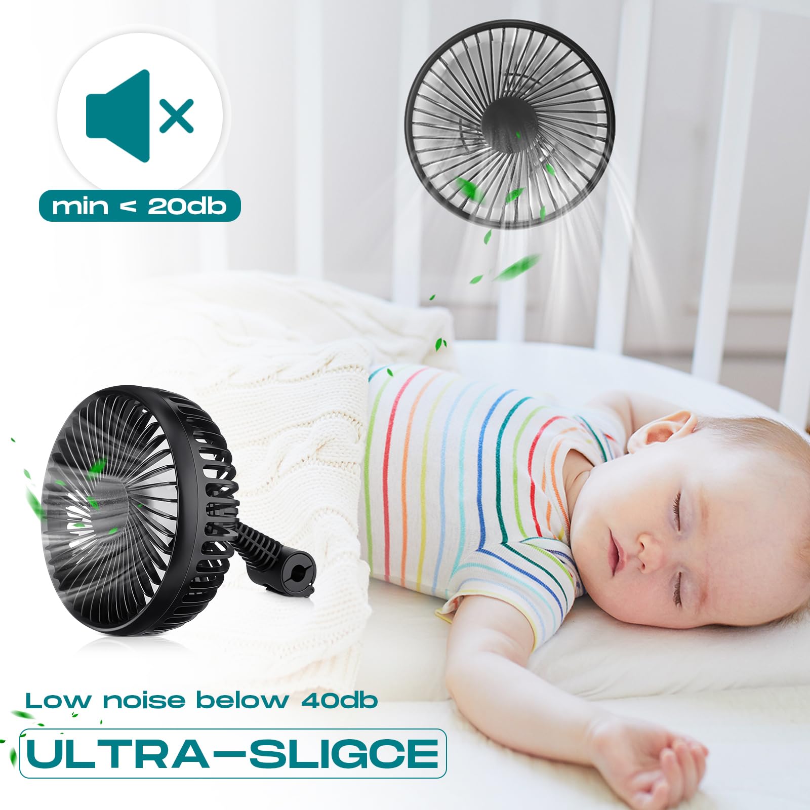 Glooglitter 2 Pcs Car Fan Dual Head Usb Fan For Rear Seat Passenger Portable Fan Headrest 360 Degree Rotatable 3 Speed 12V/ 24V