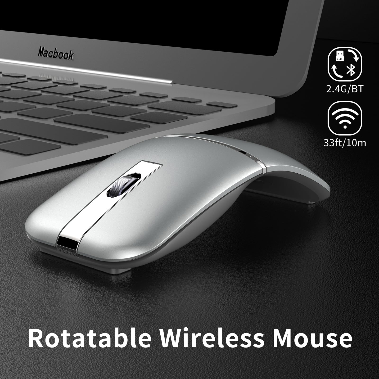 Arc Bluetooth Mouse, Ultra Slim Rechargeable Rotating Wireless Curved Mouse, Dual Mode (Bt5.0/3.0+2.4G), Portable Travel Mouse F