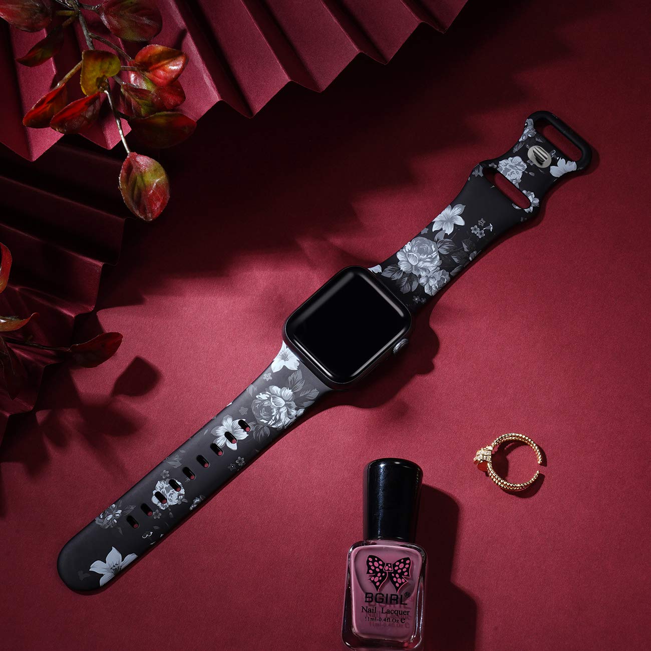 Lerobo Floral Bands Compatible With Apple Watch Band 41Mm 40Mm 38Mm For Women Girl, Fadeless Cute Floral Pattern Printed Silicon