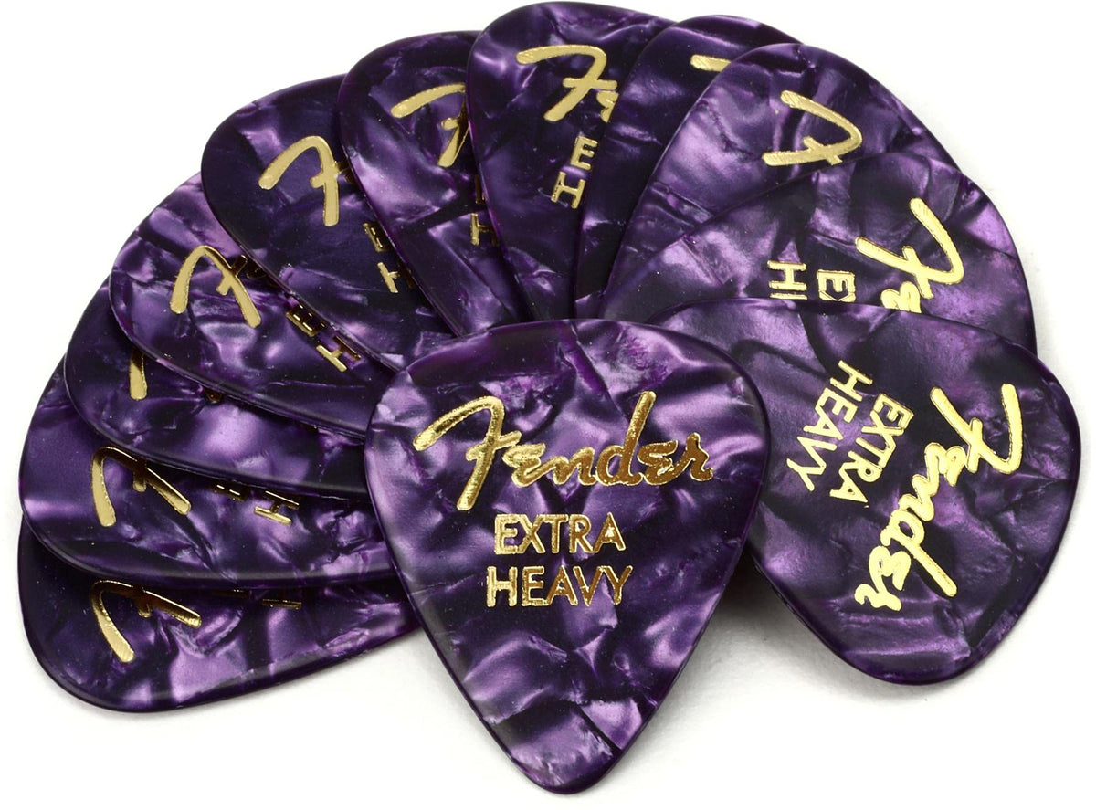 Fender Premium Celluloid Guitar Picks 351 Shape, Purple Moto, Extra Heavy, 12 Pack