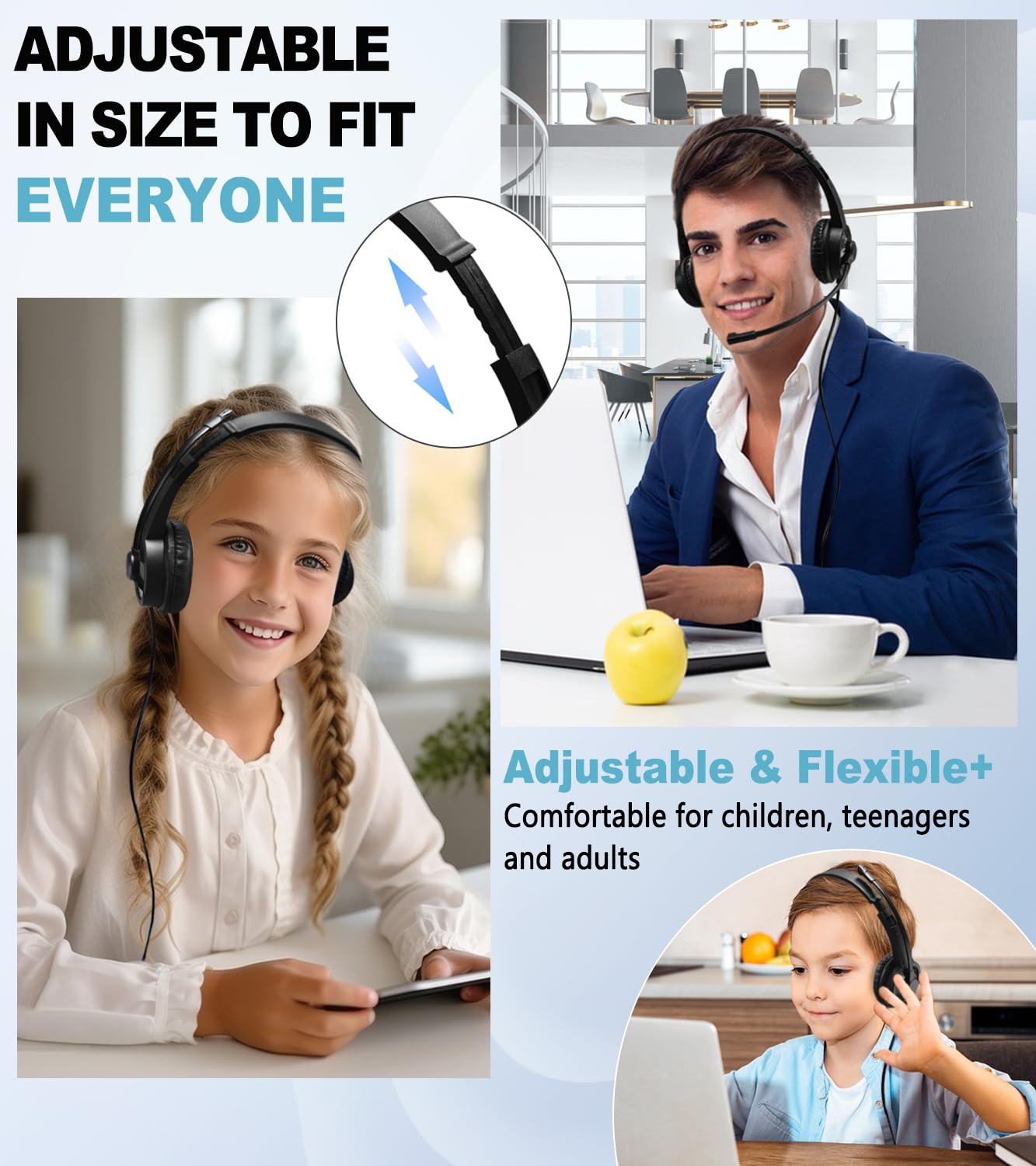 Ladont Wired Headset With Microphone For Computer Pc Laptop, 3.5Mm Jack Headset With Clear Chat Mic For Office Black (1 Pack)