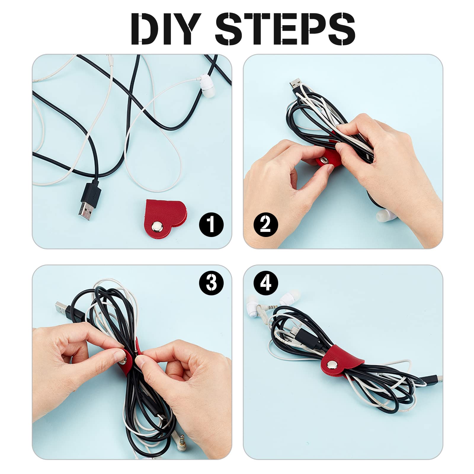 Ahandmaker 15 Pcs Heart Cord Organizer, Cord Keeper Earbud Holder Headphone Cable Straps Wire Organizer Earphones Winder Leather