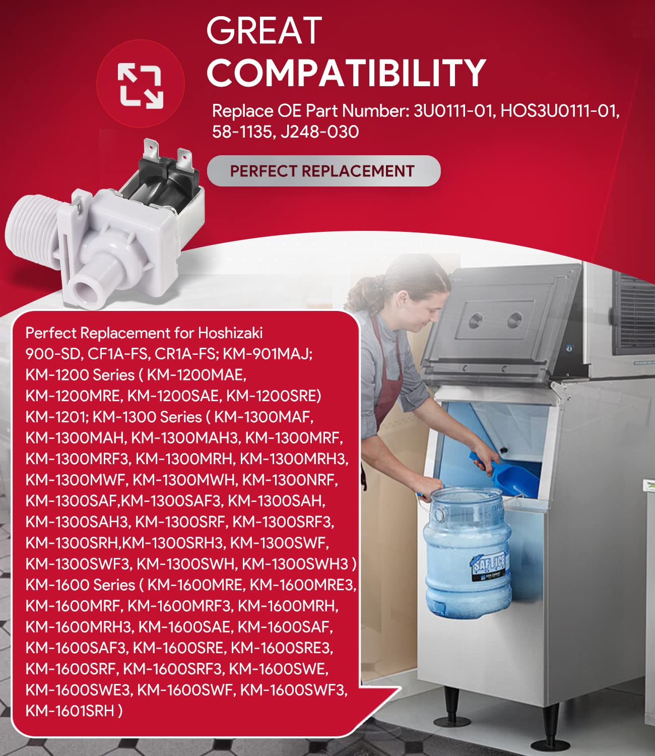 Replacement For Hoshizaki 3U0111 01 Water Valve, 120V, 60Hz, W/Mounting Nuts, J248 030