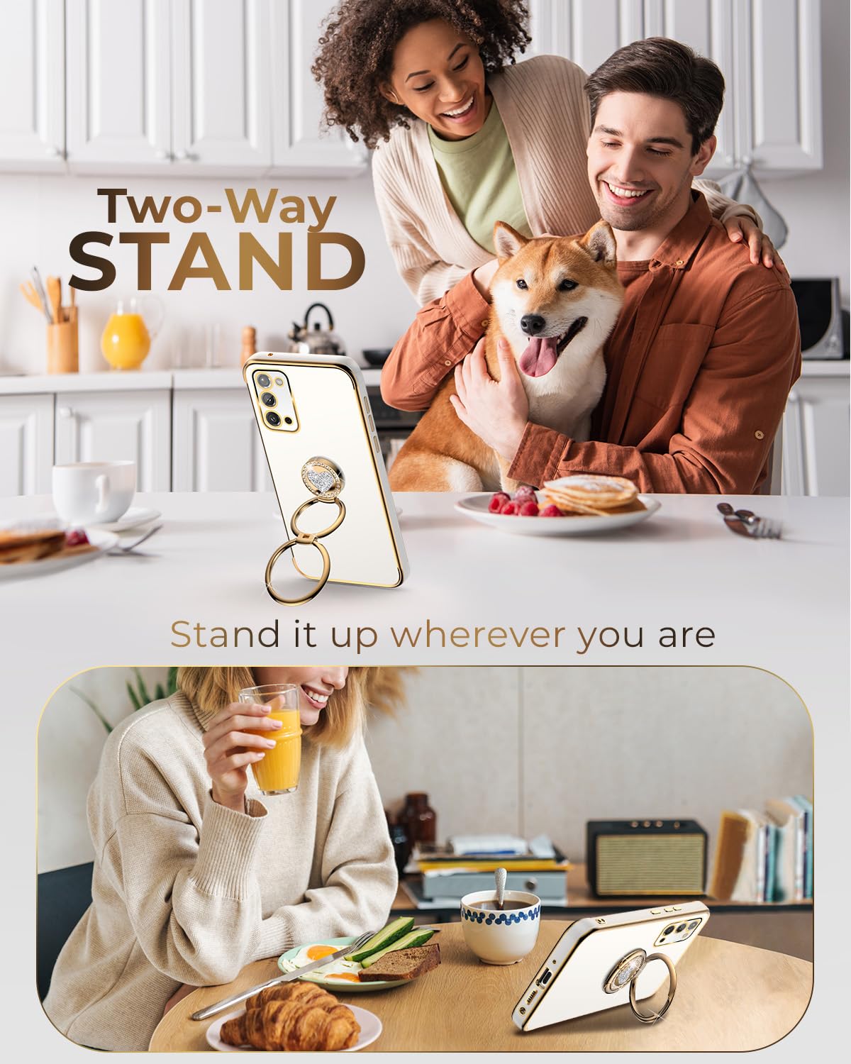 Xyz For Galaxy Note 20 Case With Stand, For Samsung Galaxy Note 20 Case With Double Ring,Women Girls Cute Love Heart Luxury Blin