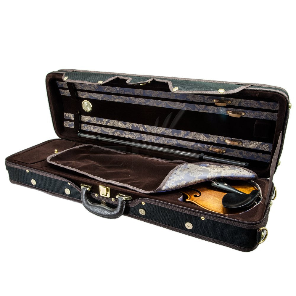 Paititi Ptvnqf28 4/4 Full Size Professional Oblong Shape Lightweight Violin Hard Case, Black/Brown