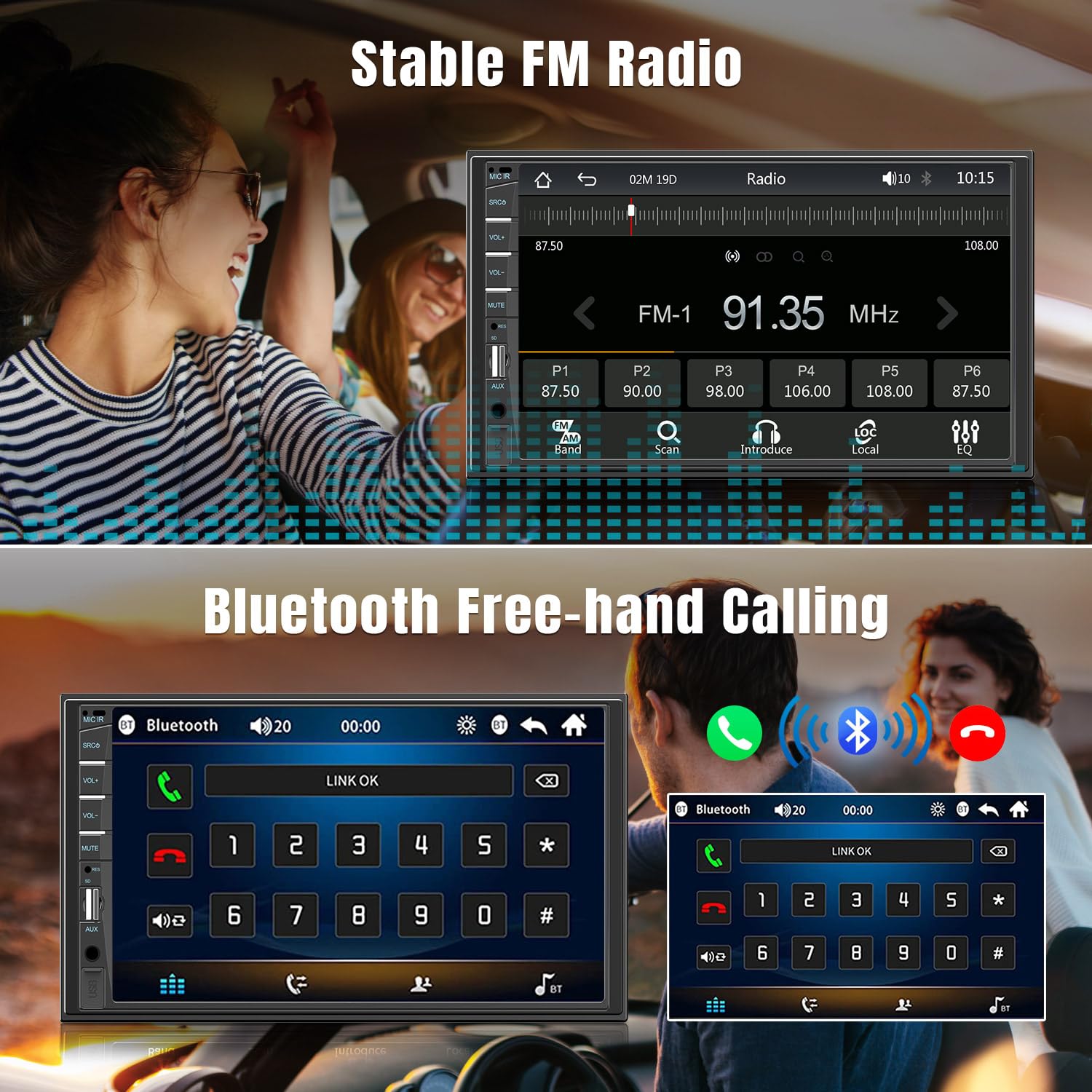 Naifay Double Din Car Stereo With Wireless Apple Carplay Android Auto, 7Inch Touchscreen Car Radio With Bluetooth, Car Audio Rec