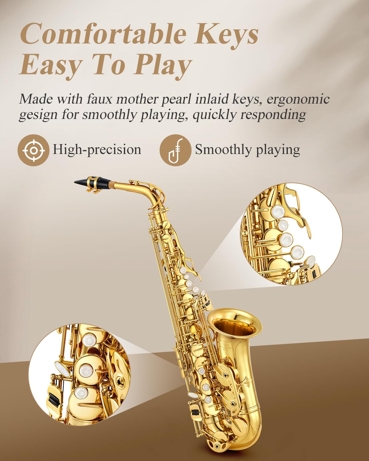 Eastar As ? Student Alto Saxophone E Flat Gold Lacquer Alto Beginner Sax Full Kit With Carrying Sax Case Mouthpiece Straps Reeds