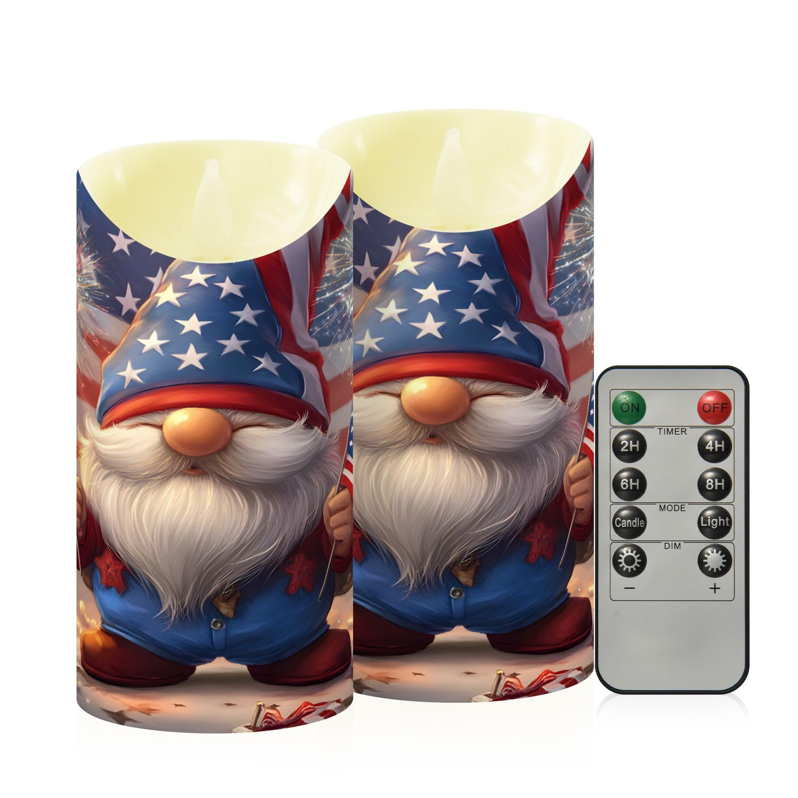 ALAZA American Flag Gnome 4th July Patriotic Flameless Candles with Remote Timer,LED Flickering Battery Operated Electric Pillar