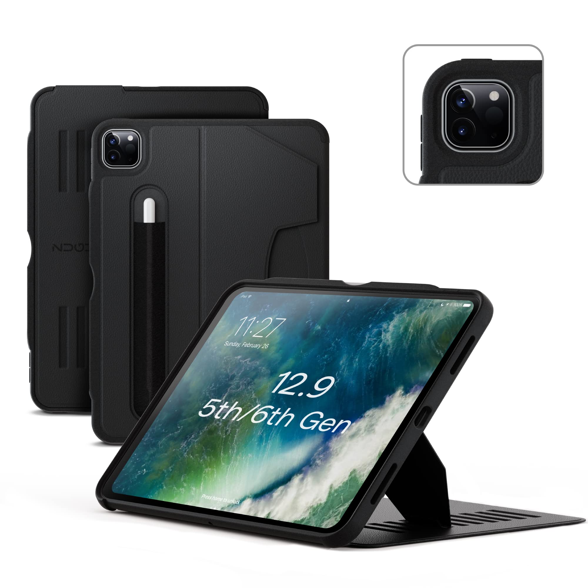 Zugu Case For Ipad Pro 12.9 Case 5Th / 6Th Generation Case 2021/2022 | Slim Protective Case With Wireless Apple Pencil Charging | Magnetic Stand & Sleep/Wake Magnetic Cover | Stealth Black