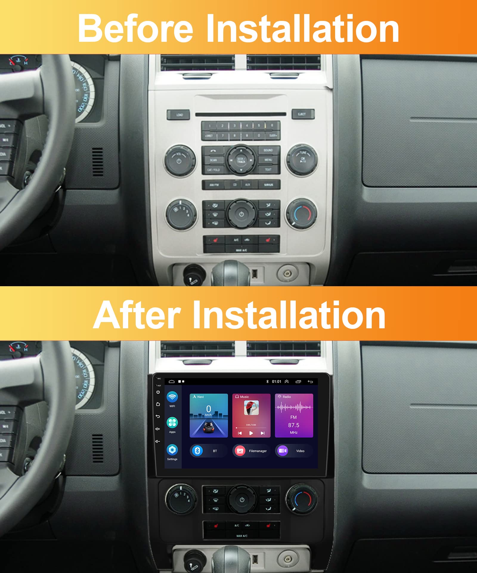 Android Car Stereo For Ford Escape 2007 2012/Mazda Tribute 2007 2012 With Apple Carplay, Rimoody 9 Inch Touch Screen Car Radio W