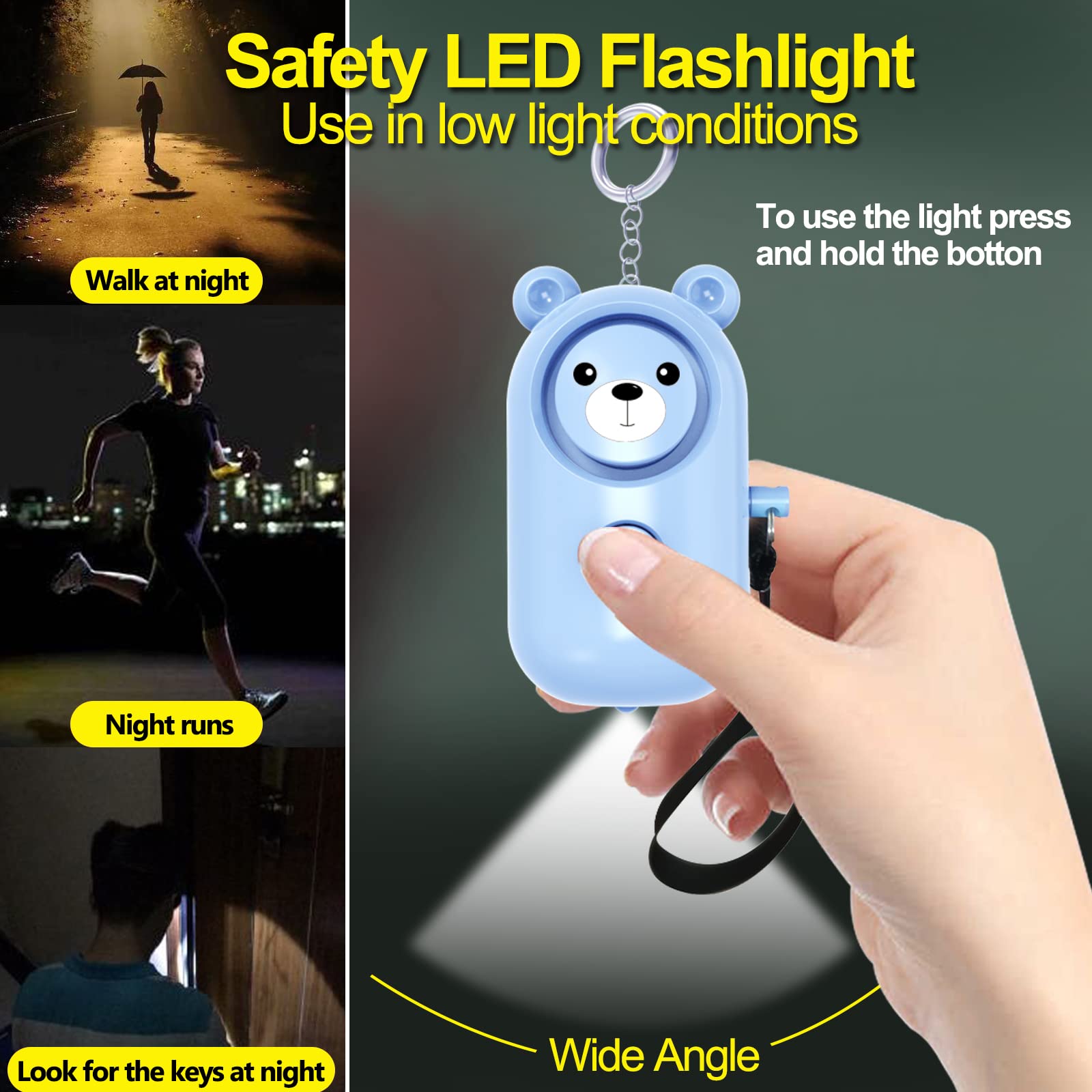 Personal Alarm Safe Sound For Women Kids Elders, 2 Pack Cute 130Db Loud Siren Safety Self Defense With Led Light, Security Keych