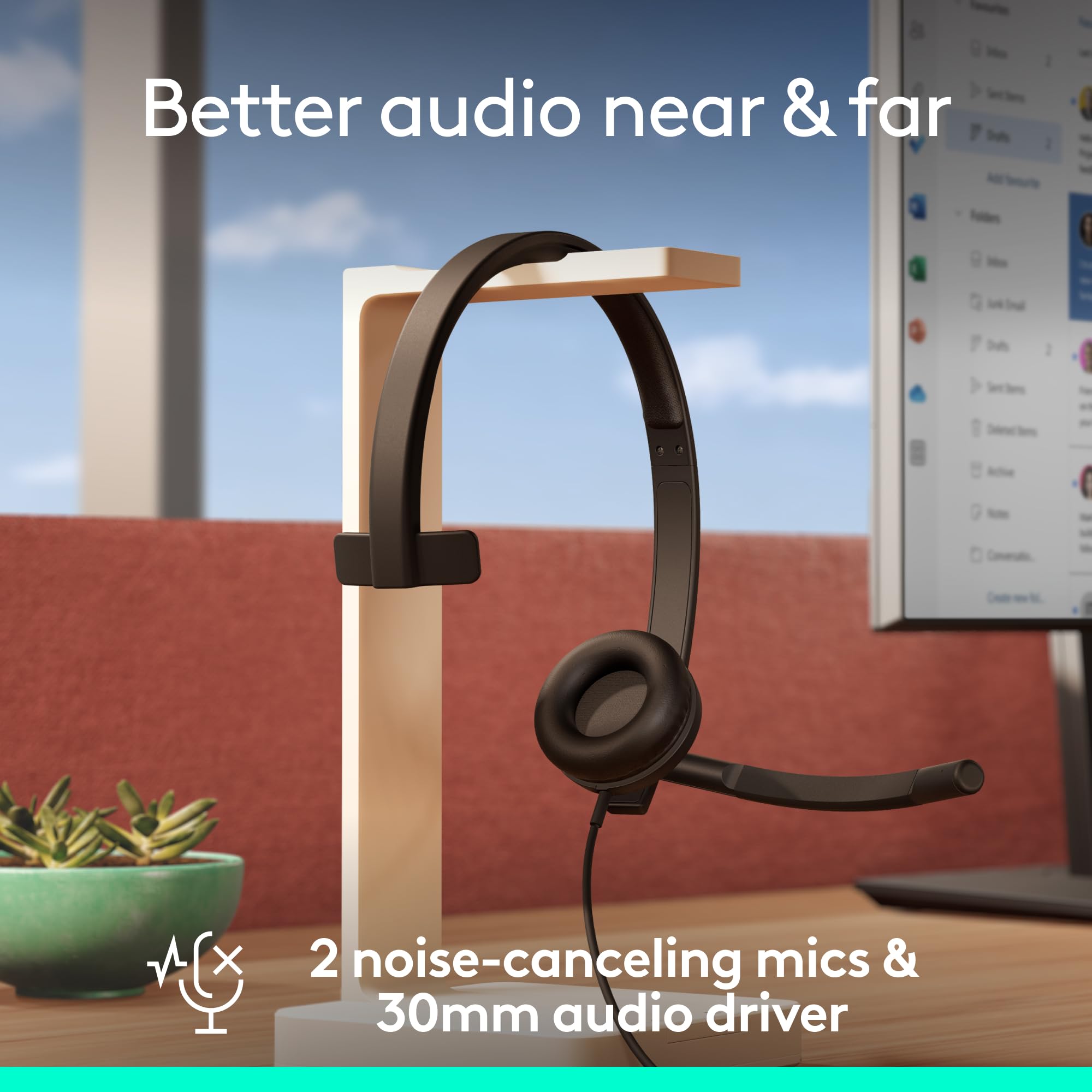 Logitech H570E Usb Headset With Microphone For Pc And Mac, Usb-C Wired Headset With Mono Sound, Noise-Canceling Mics And Inline