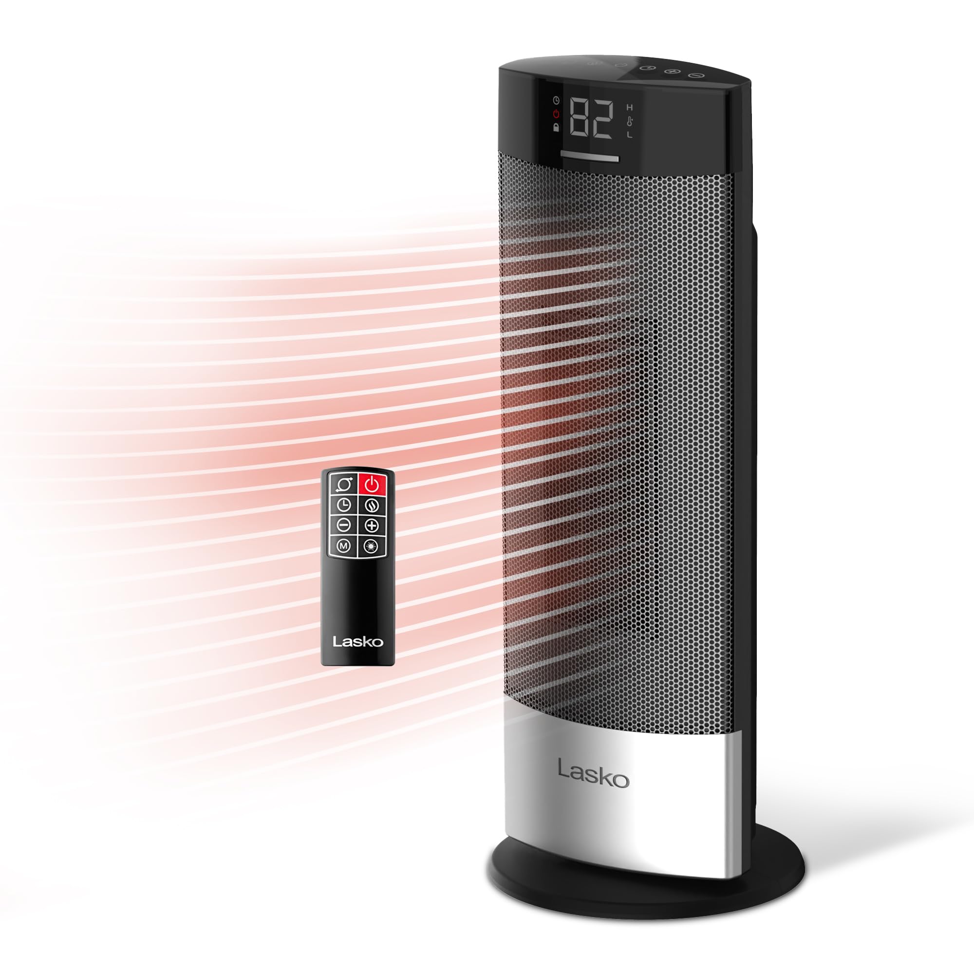 Lasko Ellipse Ceramic Tower Heater For Home With Tipover Switch, Child Lock, Digital Display, Thermostat, Wide Oscillation, Remo