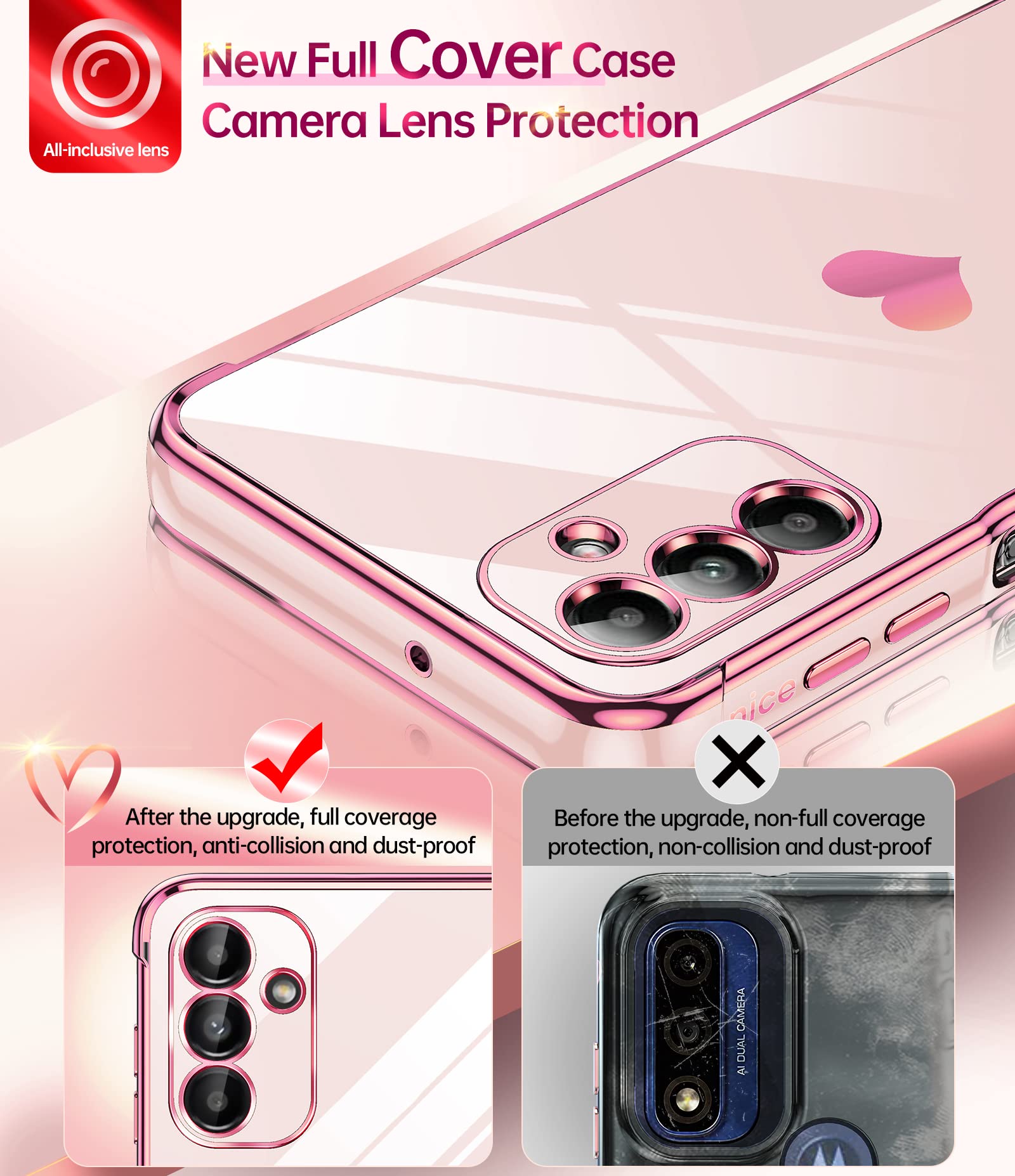 LeYi Samsung Galaxy A13 5G Case Love Heart Plated TPU Shockproof Pink with 2 Screen Protectors