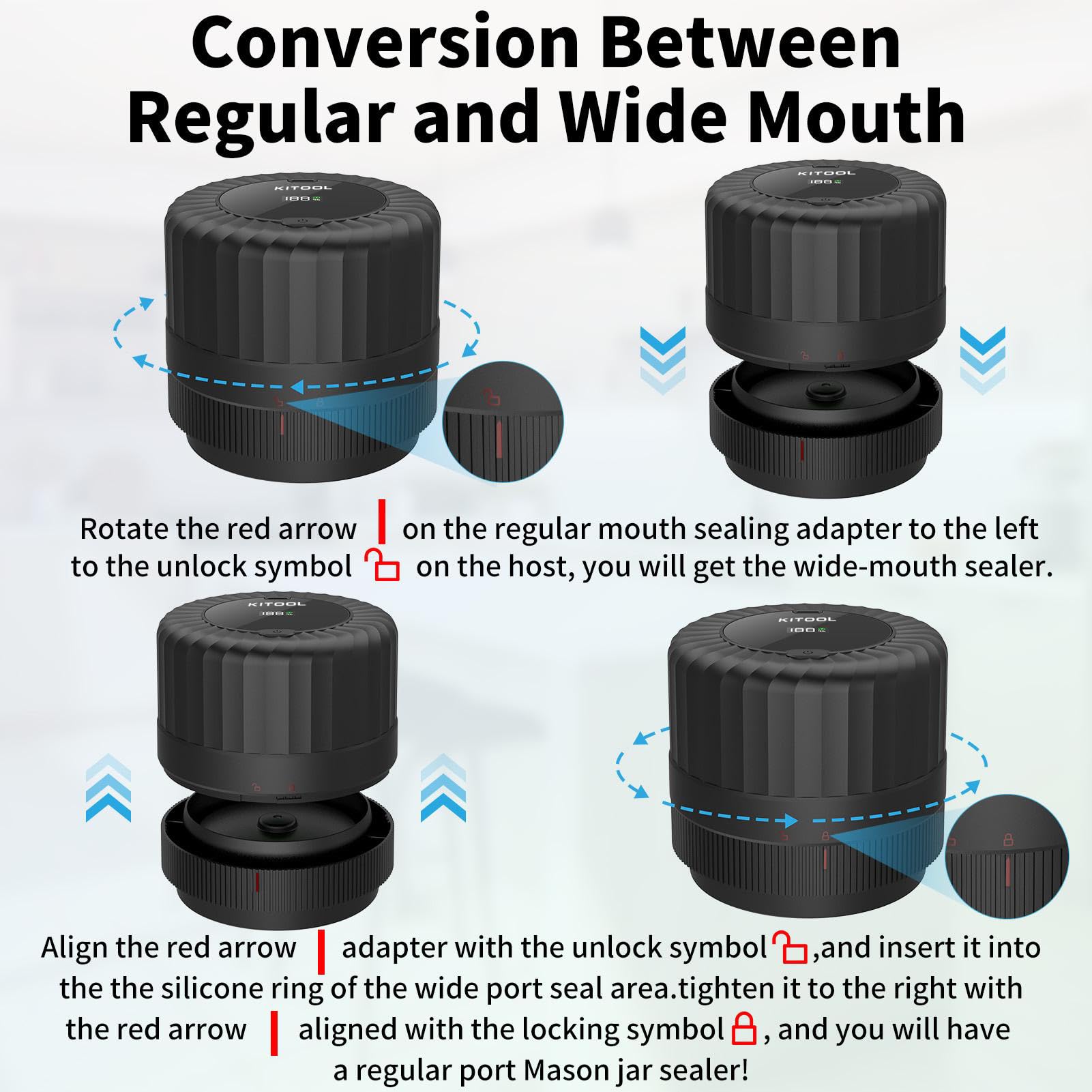 Kitool Electric Mason Jar Vacuum Sealer Kit For Wide Mouth & Regular Mouth Mason Jars, Food Saver Vacuum Canning Sealer Machine