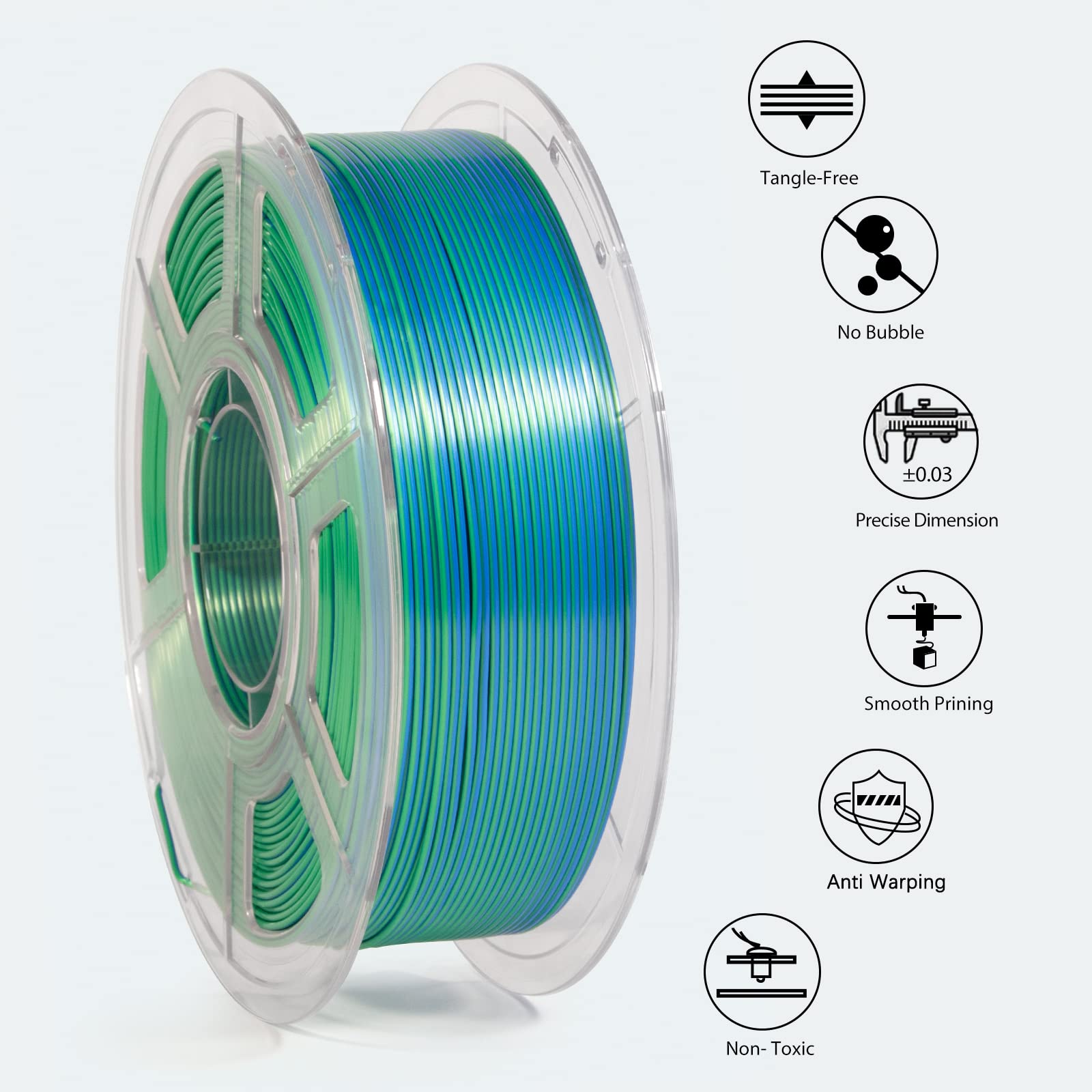 Pla Filament 1.75Mm, Shiny Silk Pla 3D Printer Filament, Dual Color Filament Dimensional Accuracy +/  0.03 Mm, Coextruded Filame