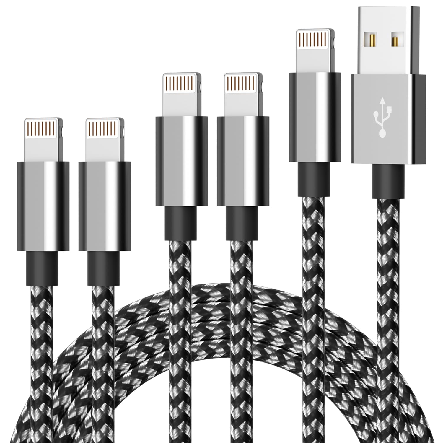 Idison Iphone Charger,5Packs(3Ft 3Ft 6Ft 6Ft 10Ft) Charging Cable Mfi Certified Usb Charging Cable Nylon Braided Fast Charging Cord For Iphone14/13/12/11/X/Max/8/7/6/6S/5/5S/Se/Plus/Ipad(Blackgray)