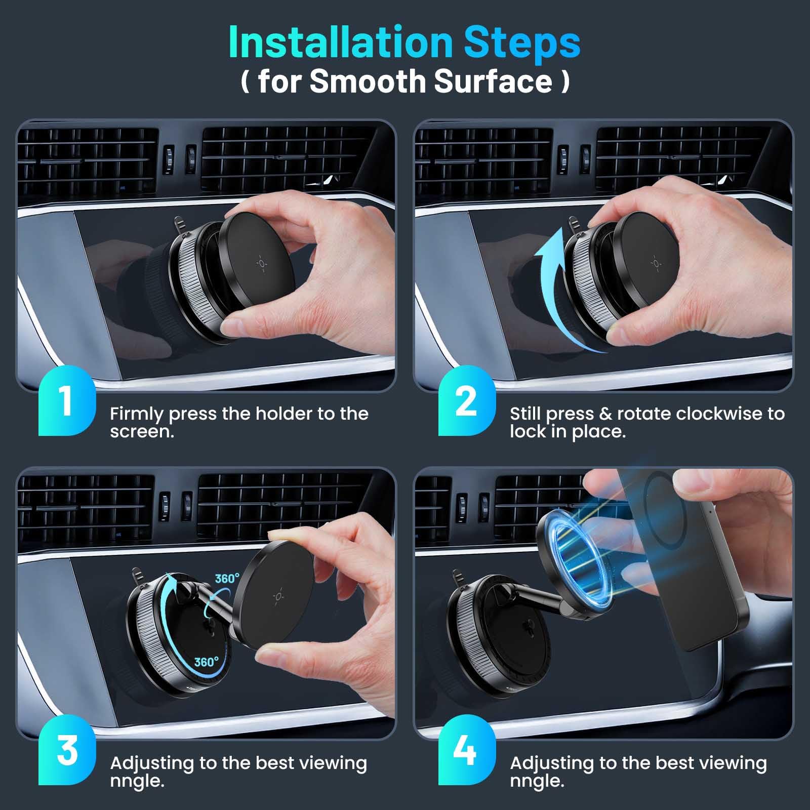 Magnetic Phone Holder For Car, Suction Cup Phone Mount, Foldable Vacuum Magnetic Phone Holder With Adjustable Swivel Lock, 360Ad