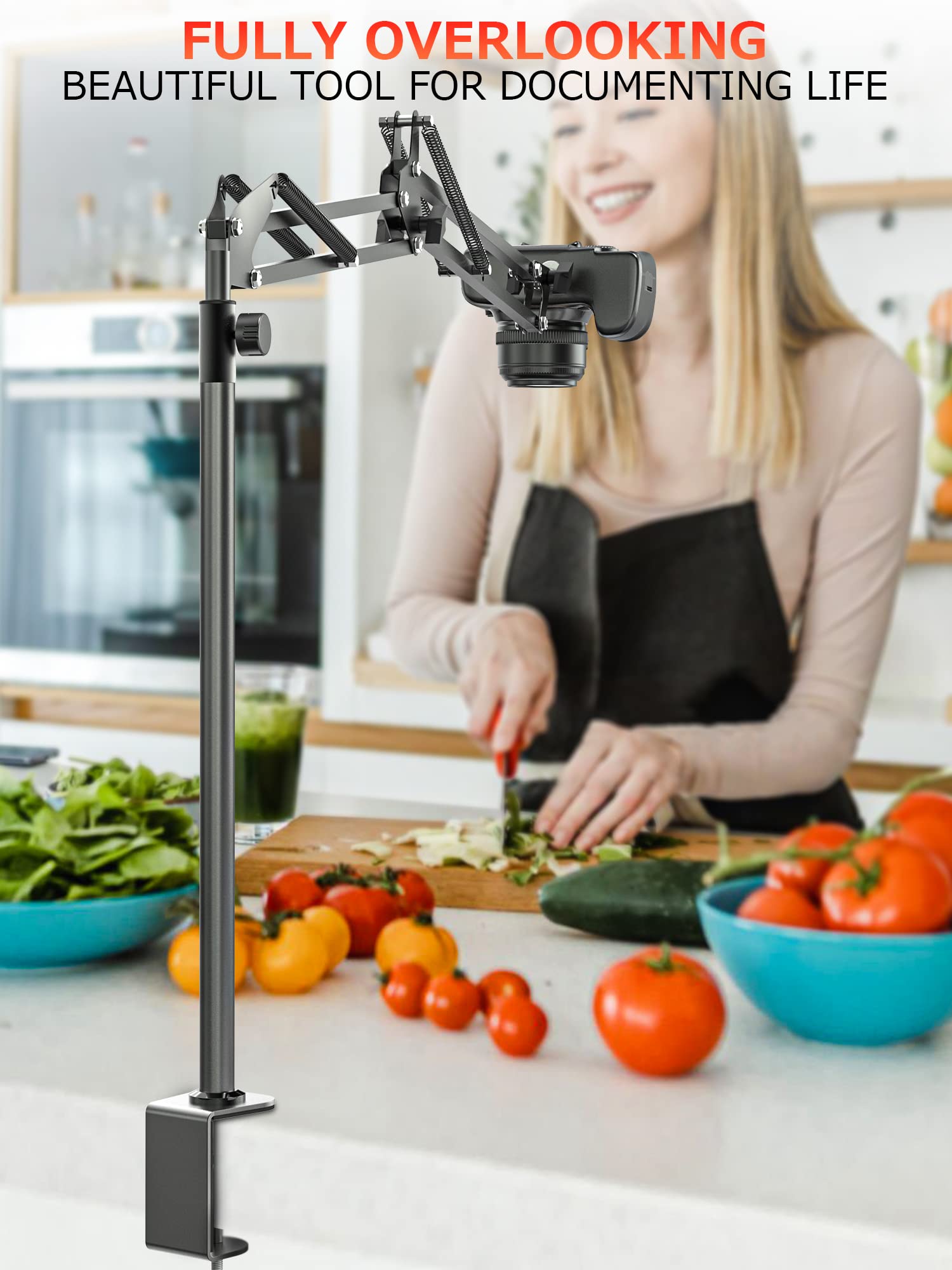 Cacencan Overhead Camera Mount, 5Lb Horizontal Load Bearing, 360 Adjustable Camera Stand For Desk, Flexible Camera Arm Desk Moun