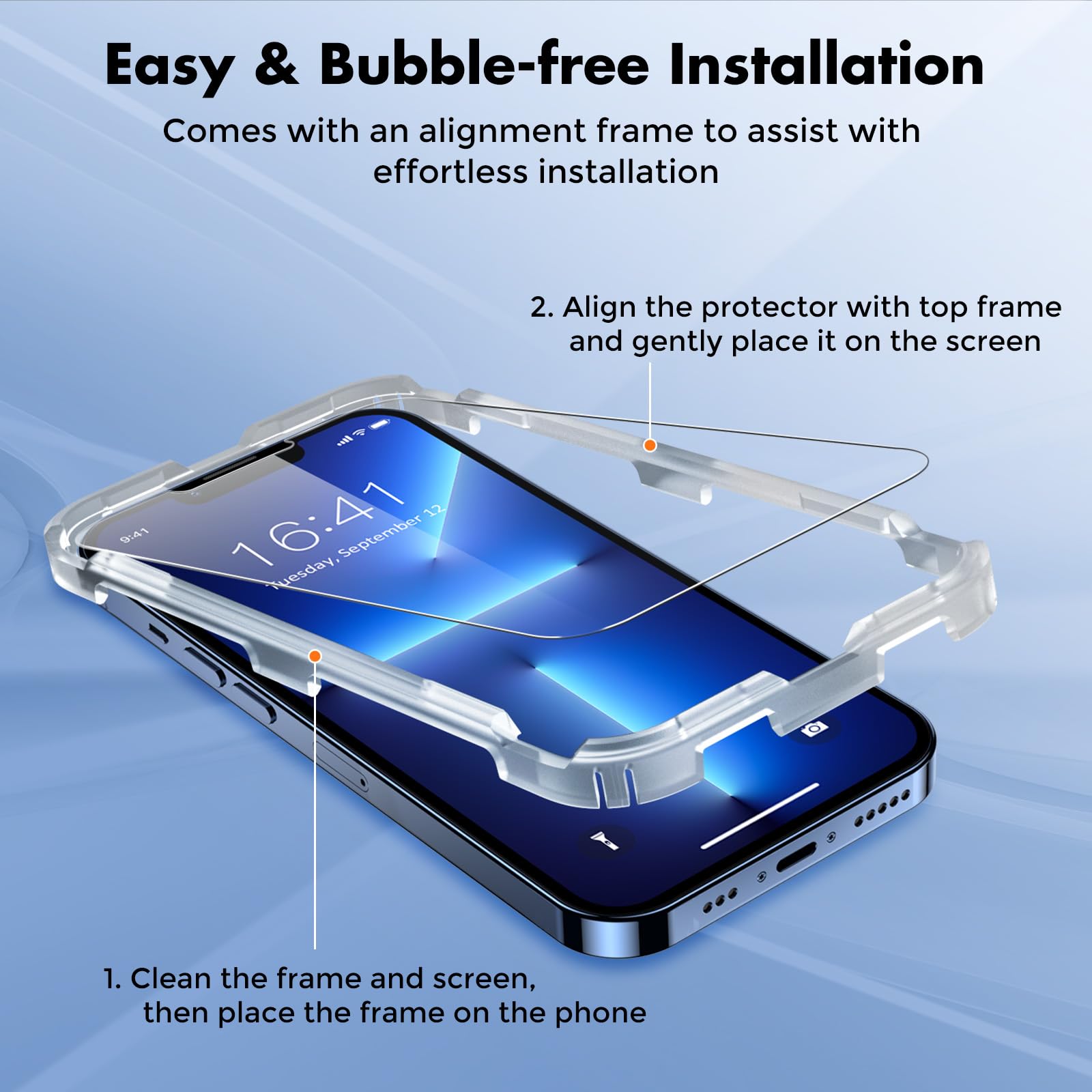 Unbreakcable 2-Pack Screen Protector For Iphone 14/13/13 Pro Double Shatterproof Tempered Glass [Easy Installation Frame] [9H Ha