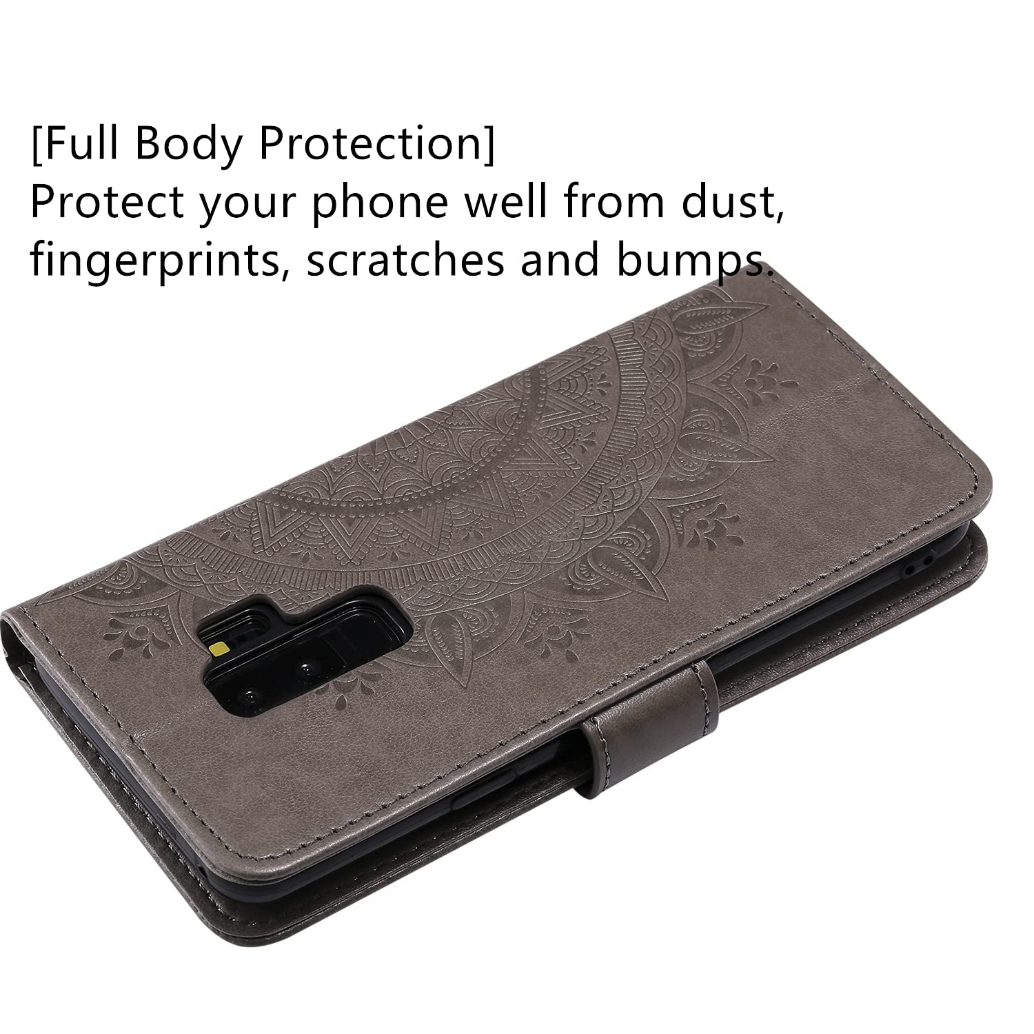 Eyzutak Mandala Phone Cover For Samsung Galaxy S9 Plus, Ultra Slim Flip Case With Card Slot Magnetic Closure Embossing Premium P