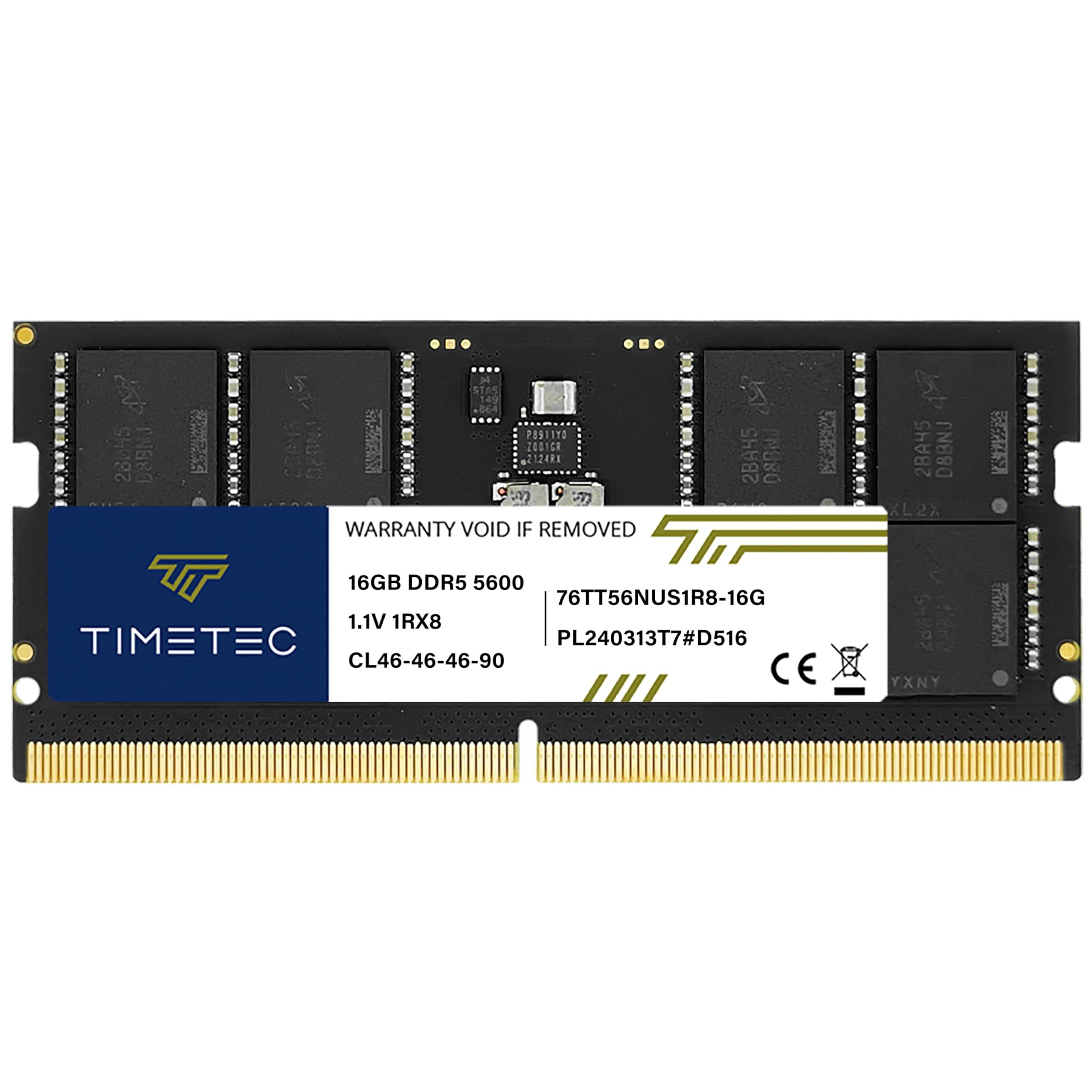 Timetec 16Gb Ddr5 5600Mhz Pc5 44800 Unbuffered Non Ecc 1.1V Cl46 1Rx8 Single Rank 262Pin Sodimm Laptop Memory Ram Module Upgrade