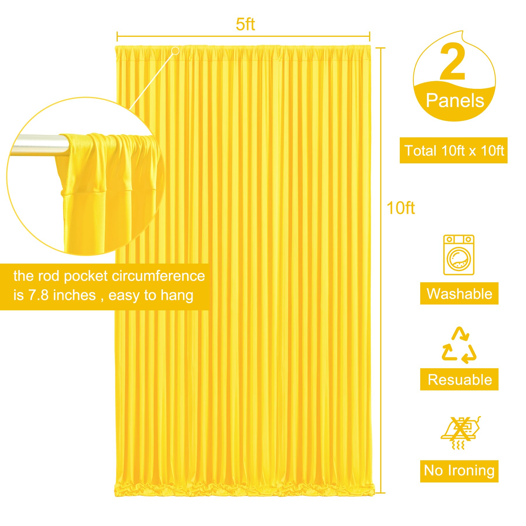10Ft X 10Ft Yellow Backdrop Curtain For Parties Yellow Wrinkle Free Backdrop Drapes Panels For Birthday Party Baby Shower Weddin