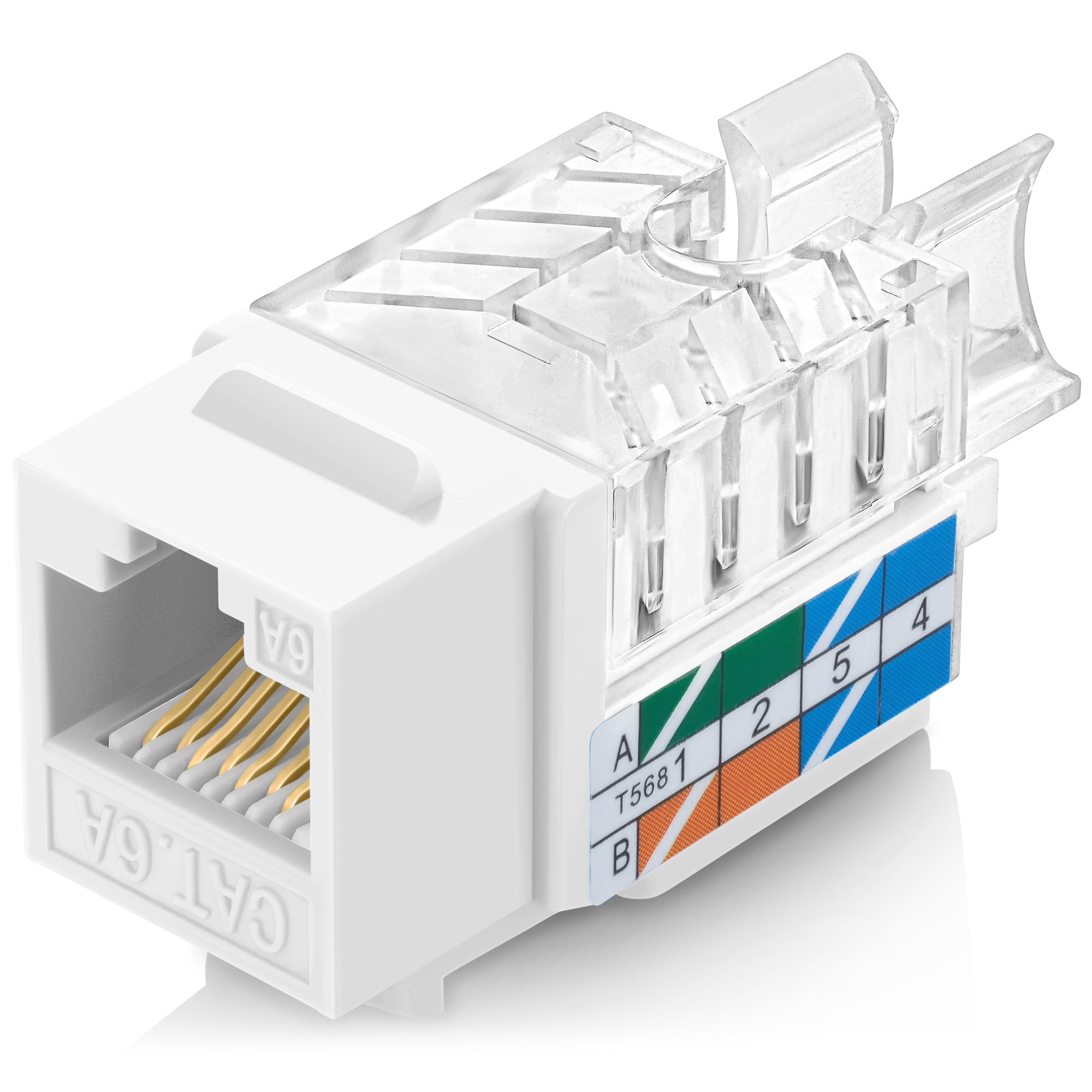 Everest Media Solutions 45 Angled Cat6A Keystone Jack In White   Slim Profile, Utp Rj45 Female Ethernet Connector   Compatible W