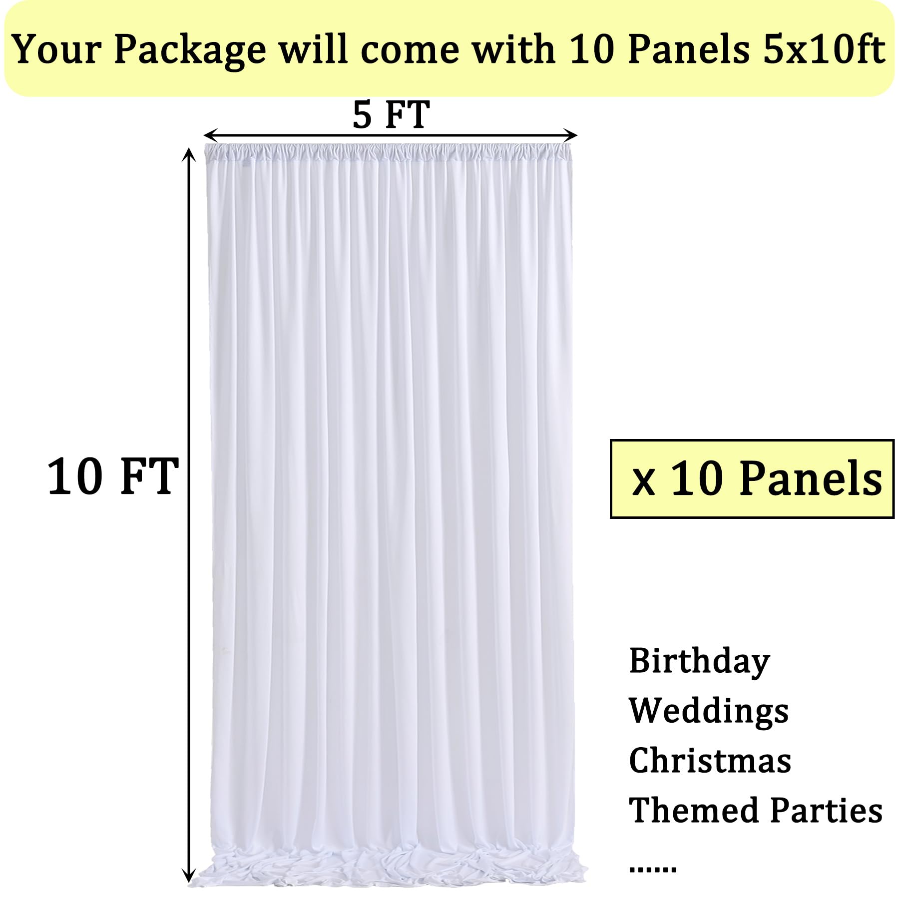 50Ft  10Ft White Wrinkle Free Backdrop Curtain For Parties, 10 Panels 5  10Ft Polyester Photo Backdrop Drapes For Weddings Birth