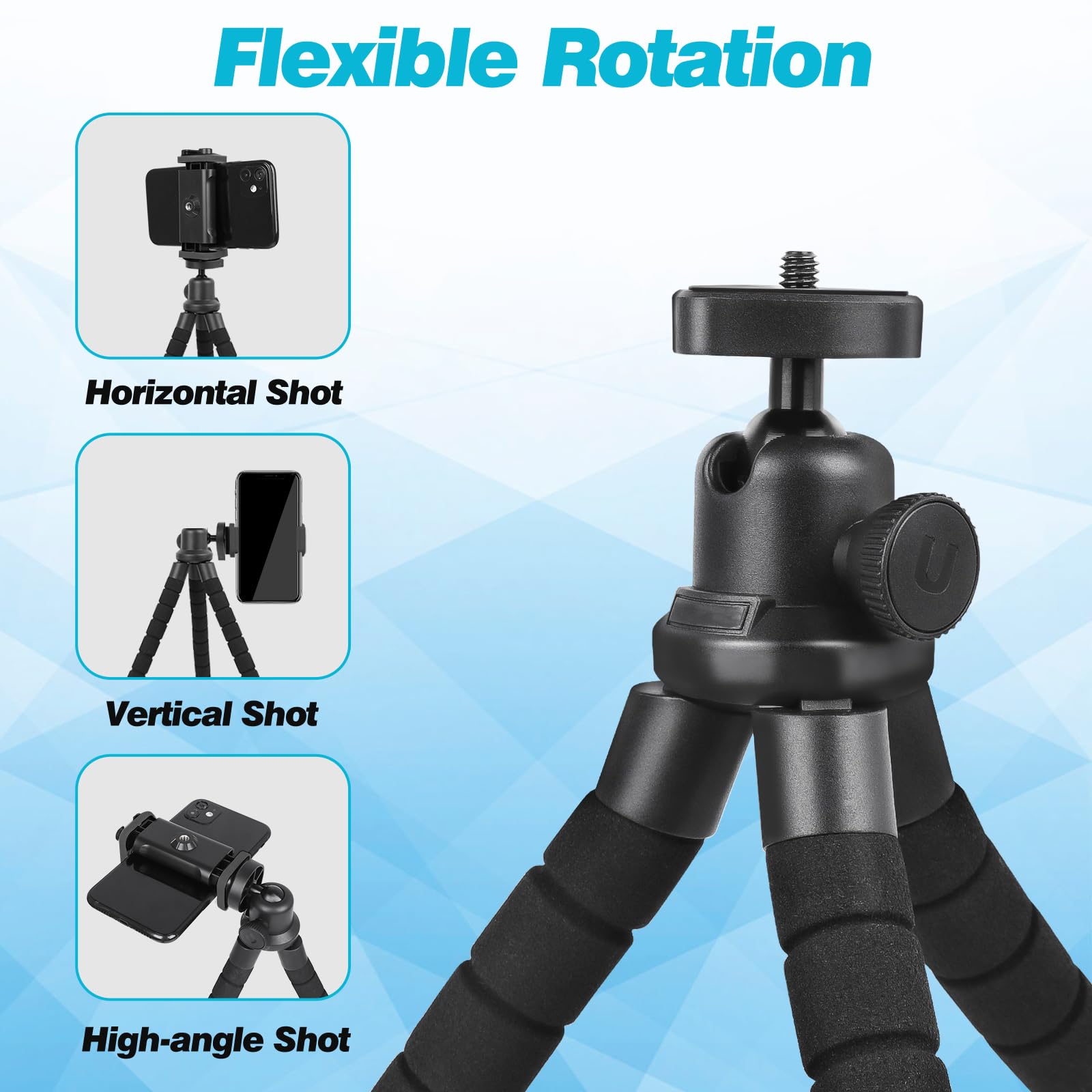 Aureday Cell Phone Tripod Stand, Flexible Travel Tripod With Remote And Mount,Small Cellphone Tripod For Iphone&Android Phones,Cameras,Gopro,Webcam(Sponge)