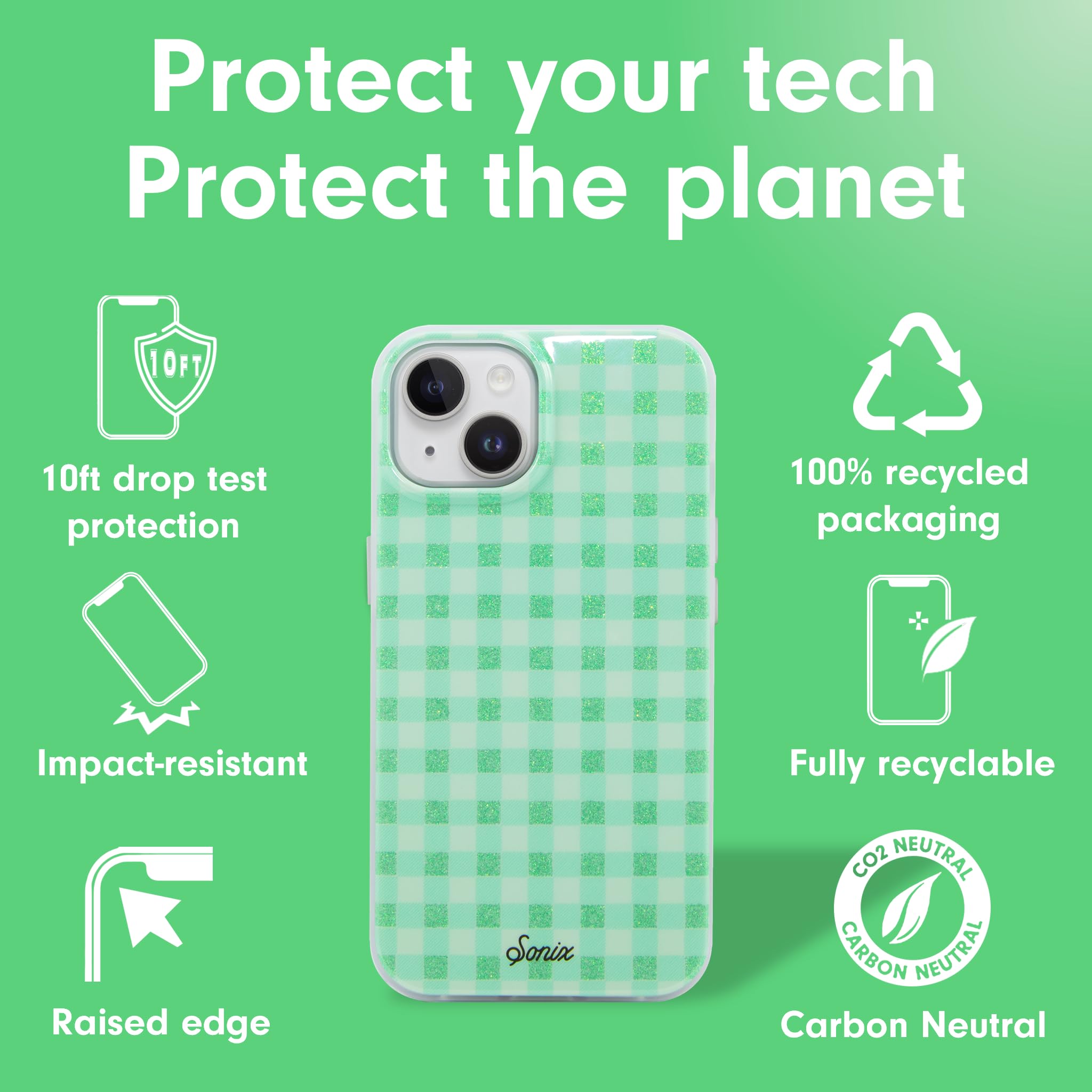 Sonix Case For Iphone 15 Plus, Iphone 14 Plus | Compatible With Magsafe | 10Ft Drop Tested | Minty Gingham
