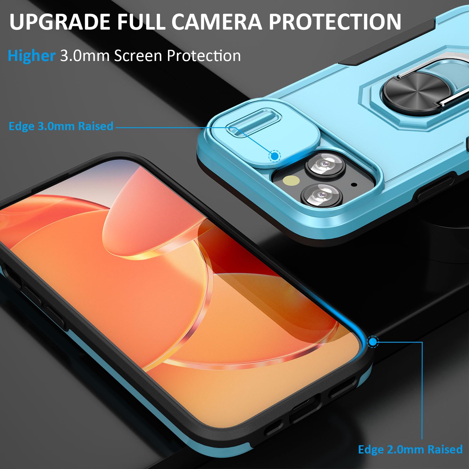 Sefing Phone Case For Iphone 15 Case Iphone 15 Phone Case With Kickstand Ring Holder, With Camera Cover, With Magnetic Car Mount